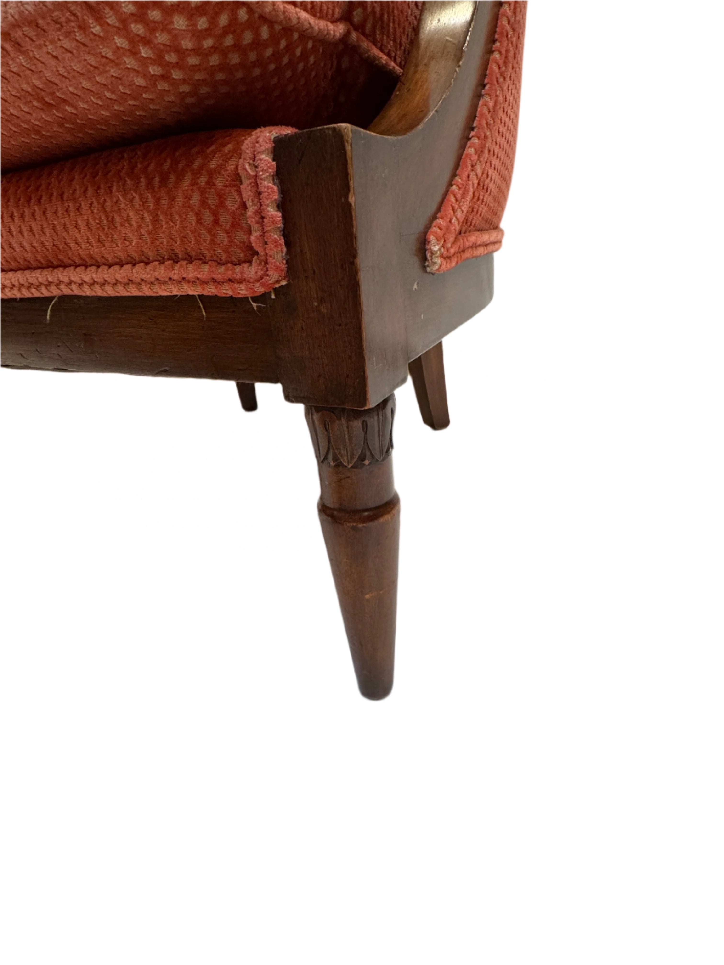 AF2-027: Pair Vintage Barrel Back Tub Chairs With Cut Velvet Upholstery Mid 20th Century Modern