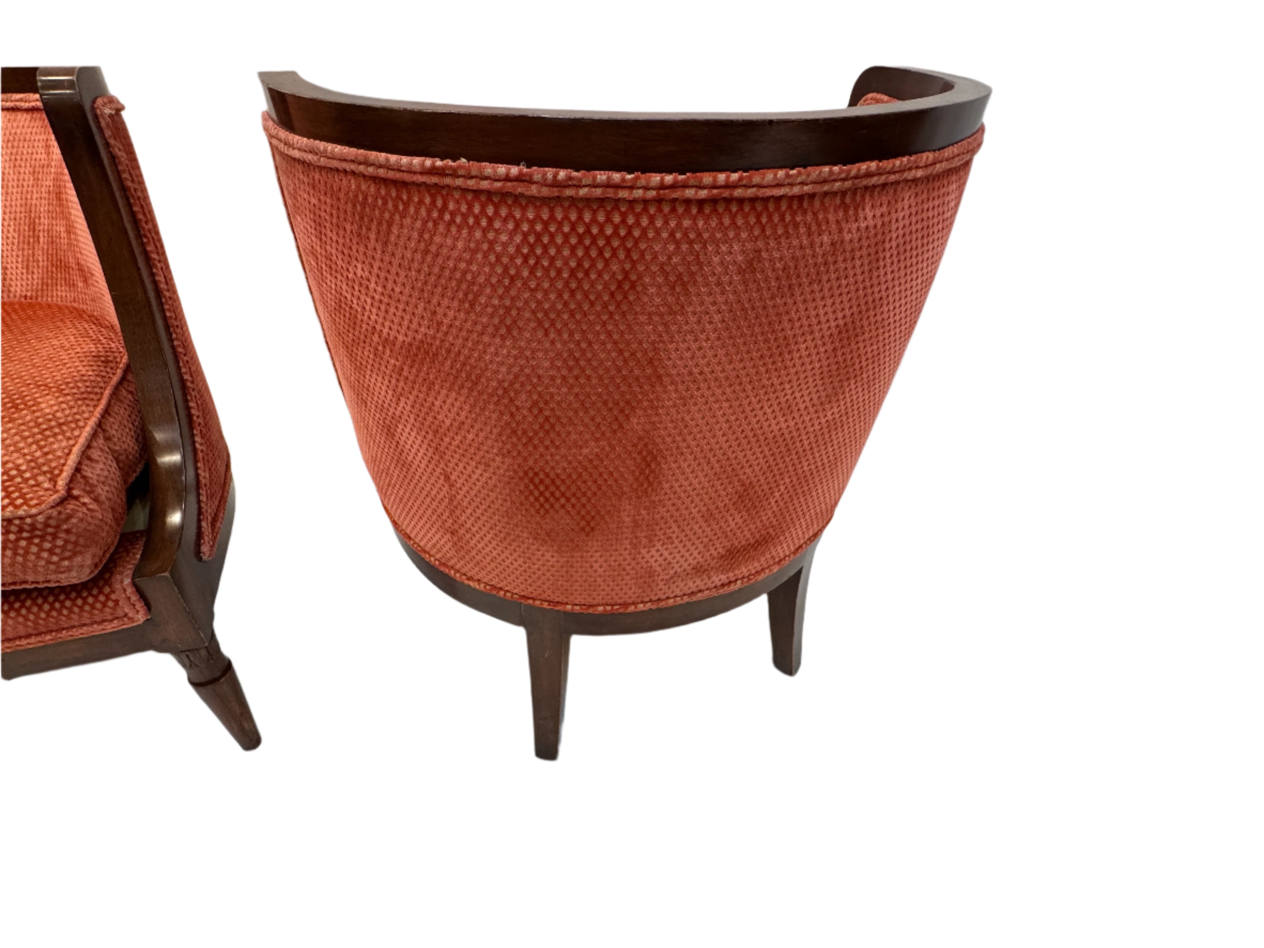 AF2-027: Pair Vintage Barrel Back Tub Chairs With Cut Velvet Upholstery Mid 20th Century Modern