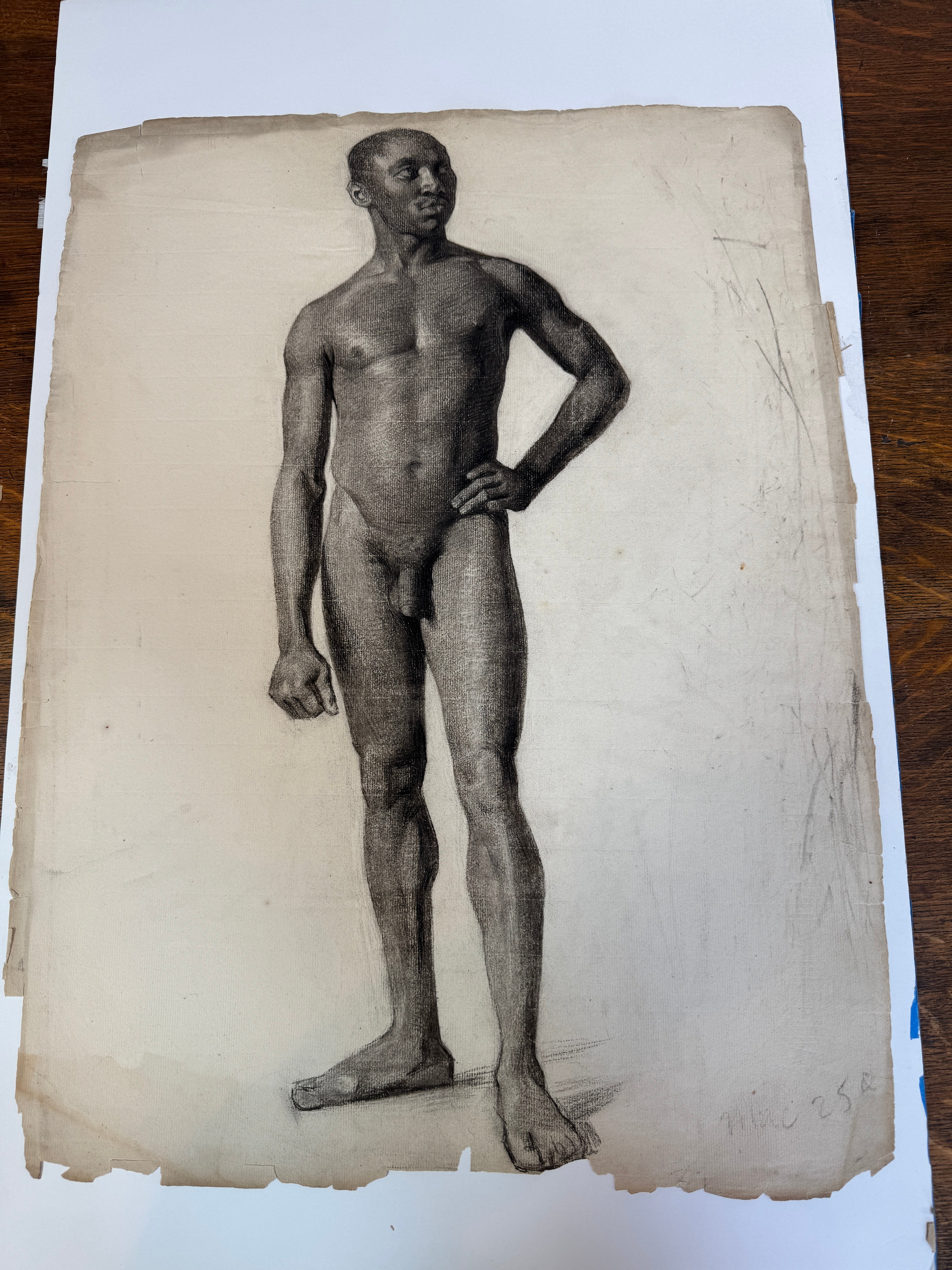 AW6-004: Egbert Cadmus Studio Drawing of a Standing Male - Pencil & Charcoal