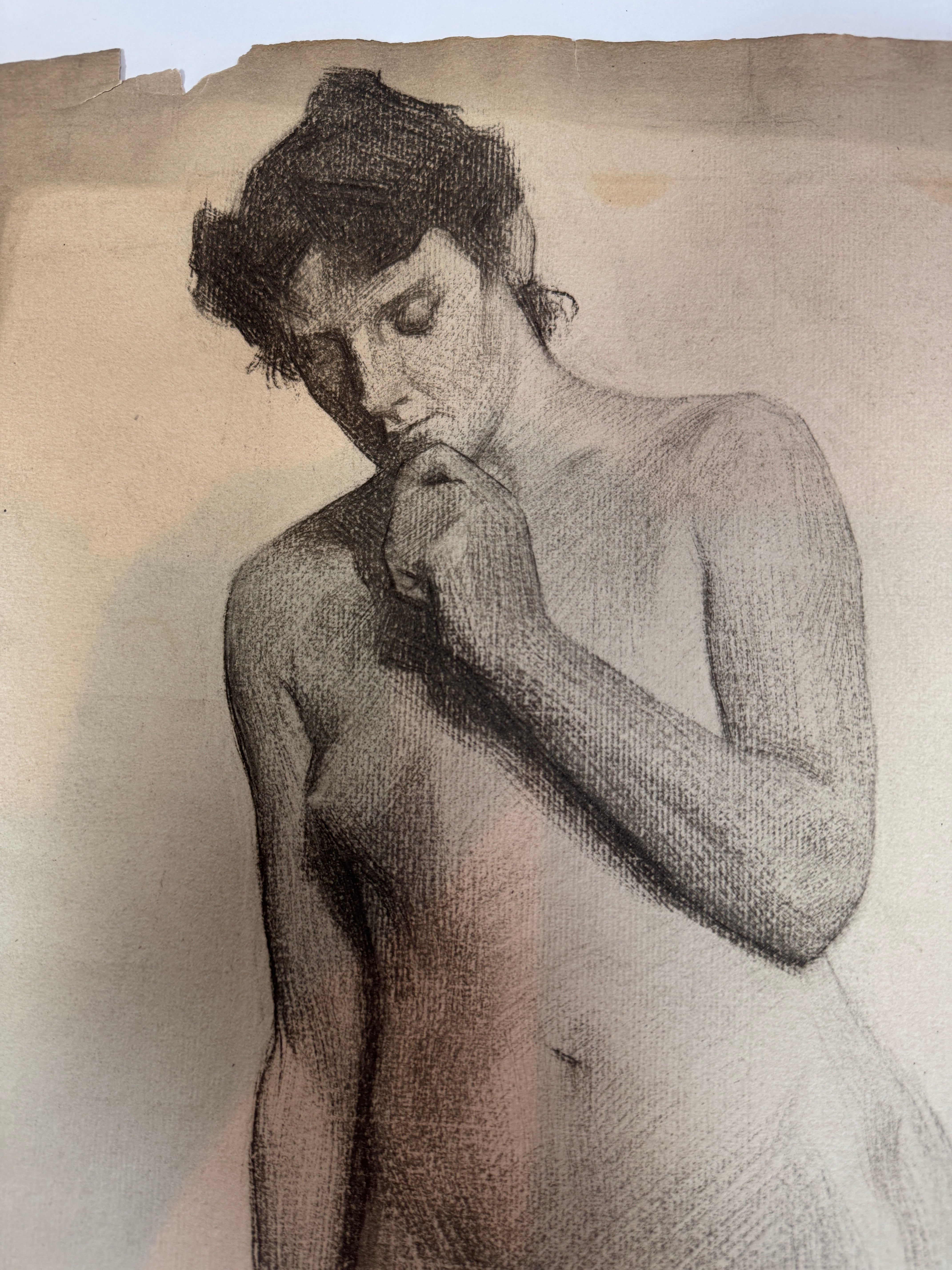 AW6-002: Egbert Cadmus Studio Drawing of a Standing Female - Pencil & Charcoal