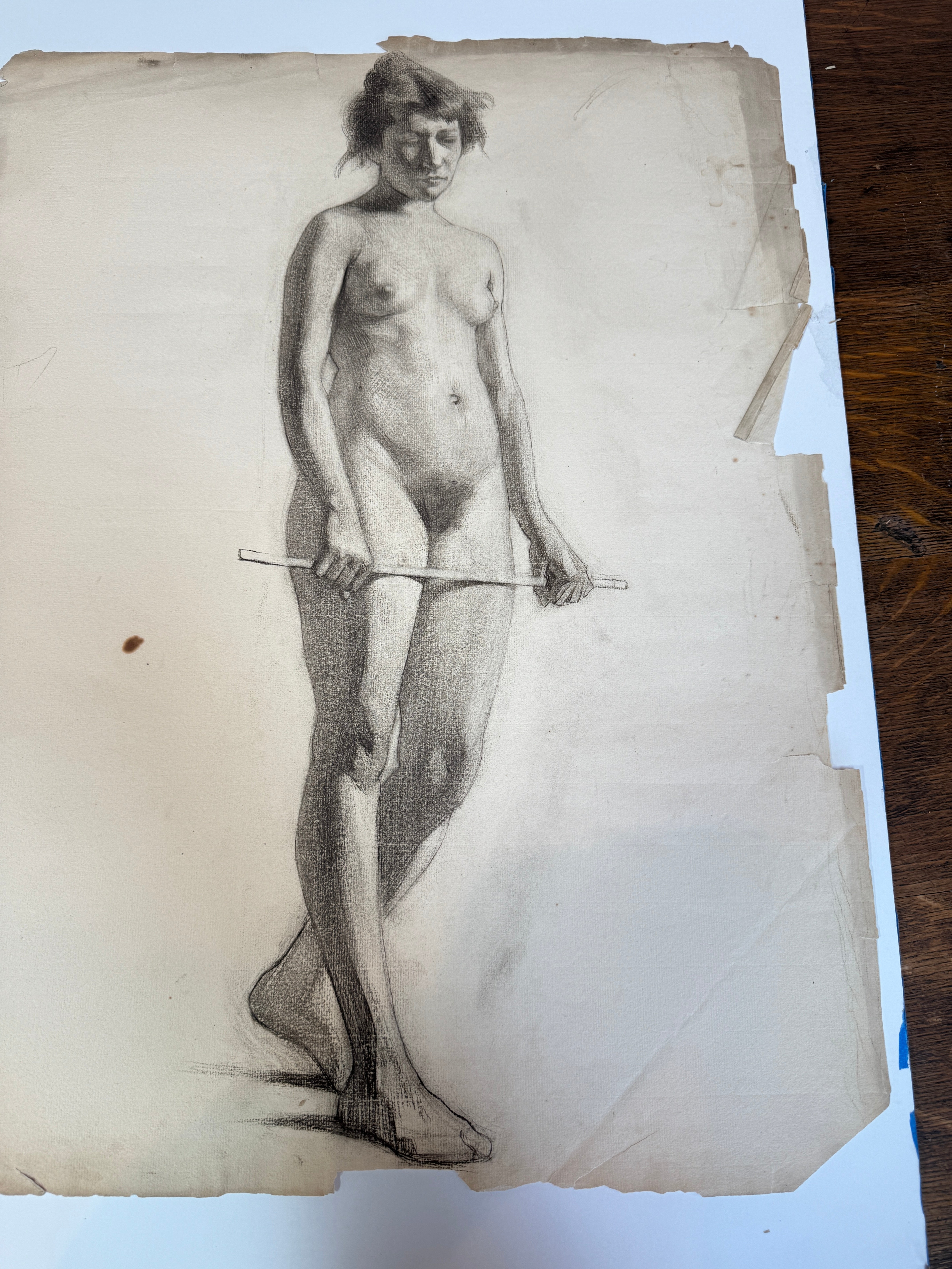 AW6-003 Egbert Cadmus Studio Drawing of a Standing Female - Pencil & Charcoal