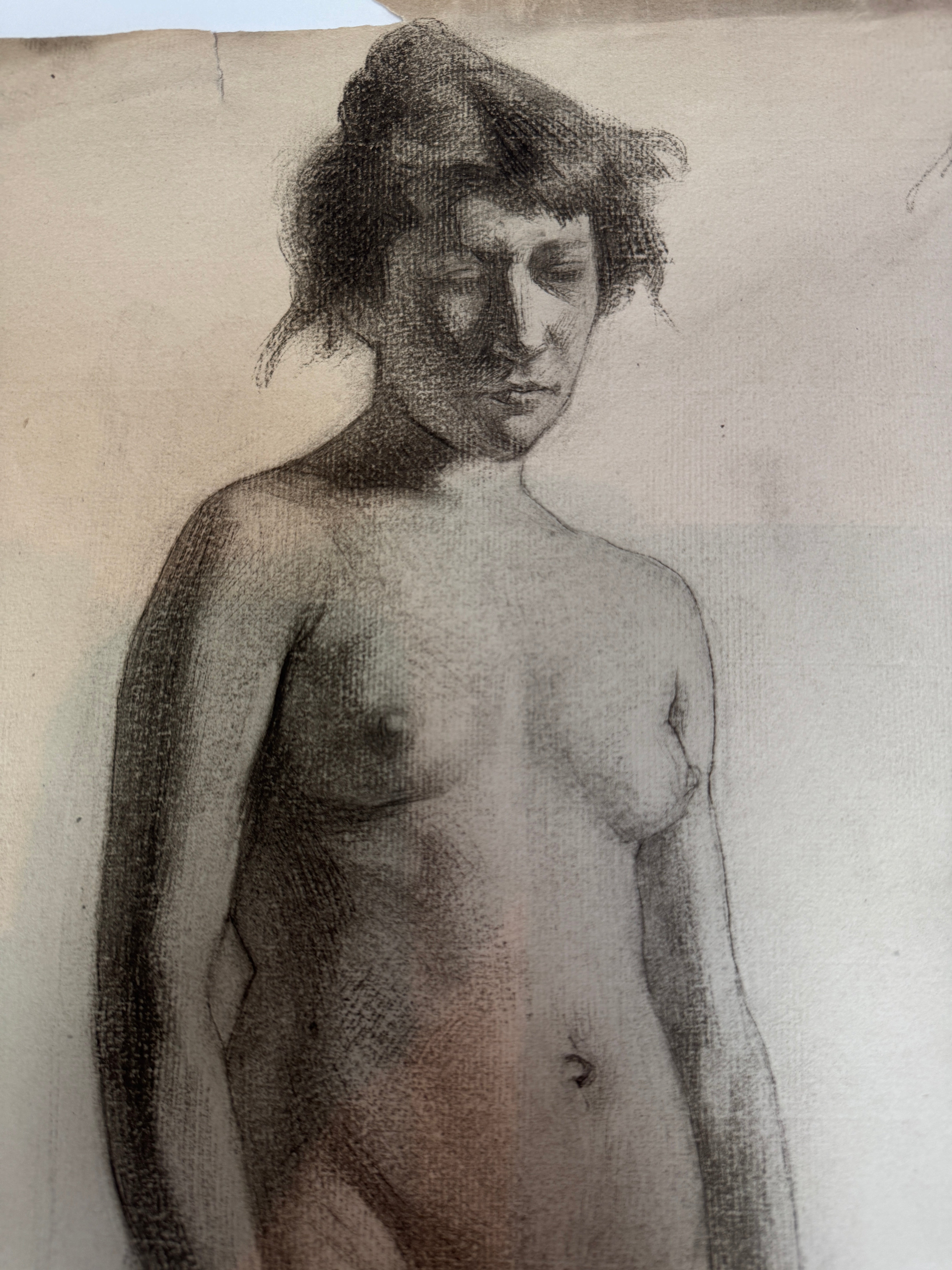 AW6-003 Egbert Cadmus Studio Drawing of a Standing Female - Pencil & Charcoal