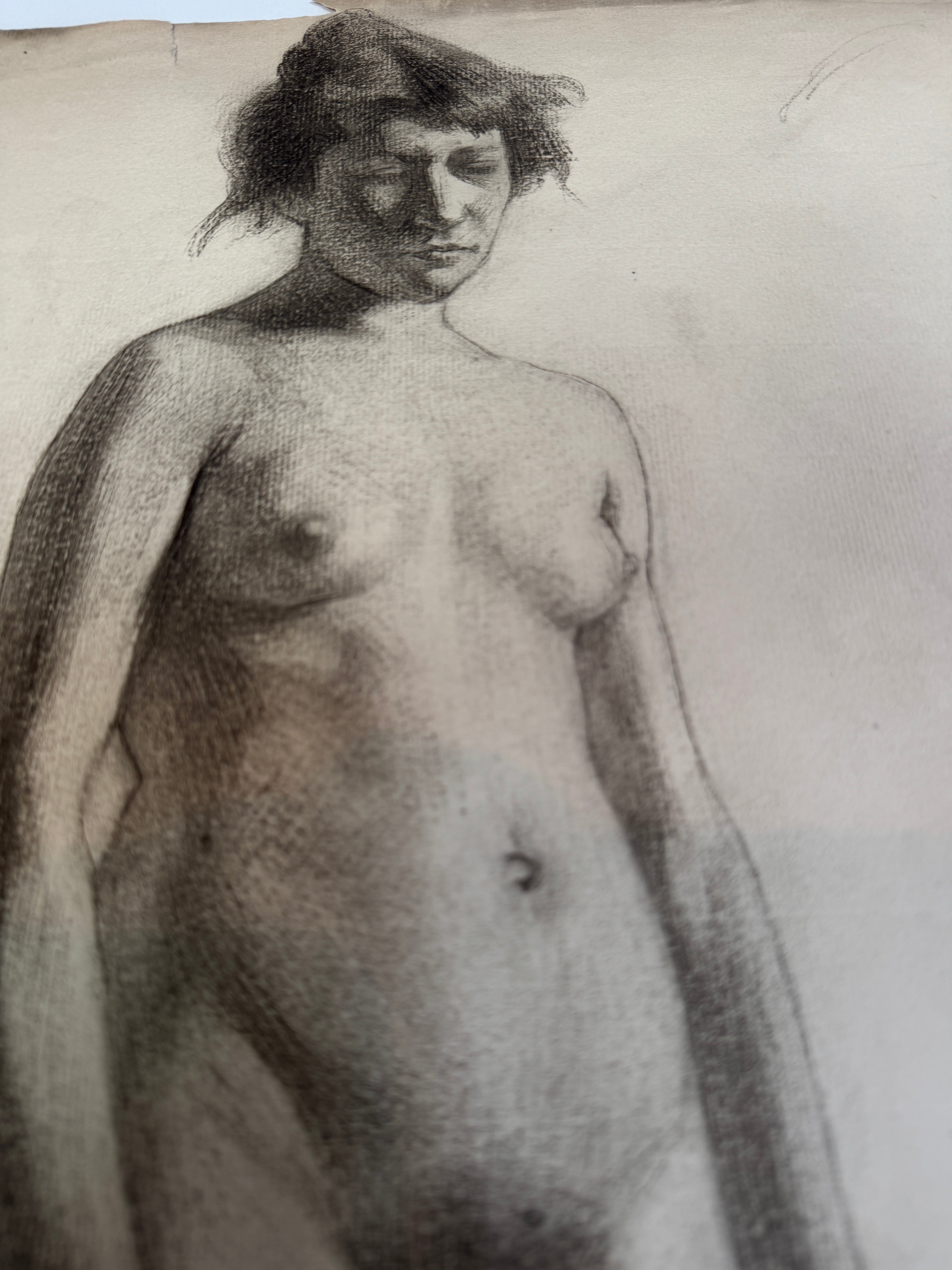 AW6-003 Egbert Cadmus Studio Drawing of a Standing Female - Pencil & Charcoal