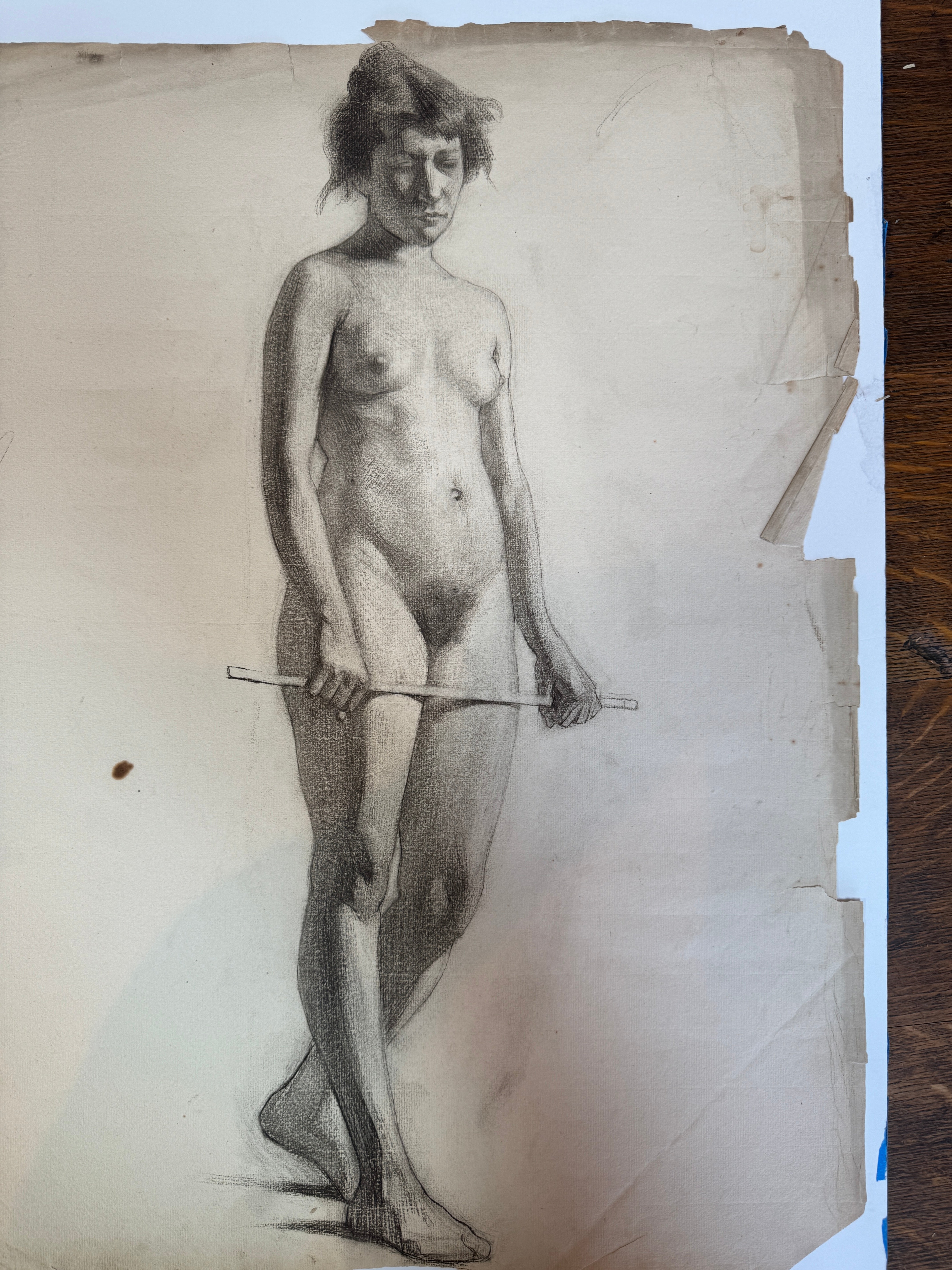 AW6-003 Egbert Cadmus Studio Drawing of a Standing Female - Pencil & Charcoal