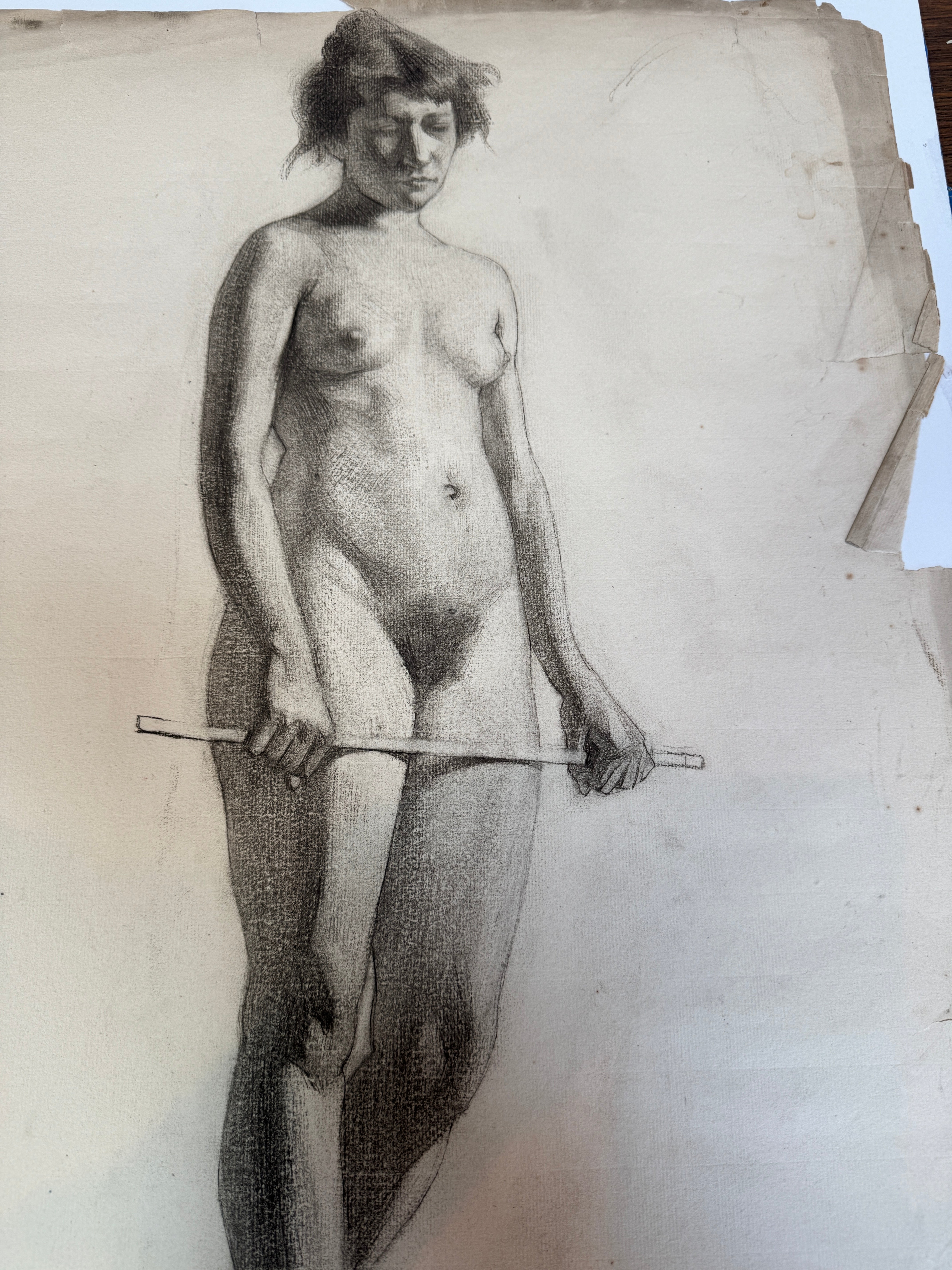 AW6-003 Egbert Cadmus Studio Drawing of a Standing Female - Pencil & Charcoal
