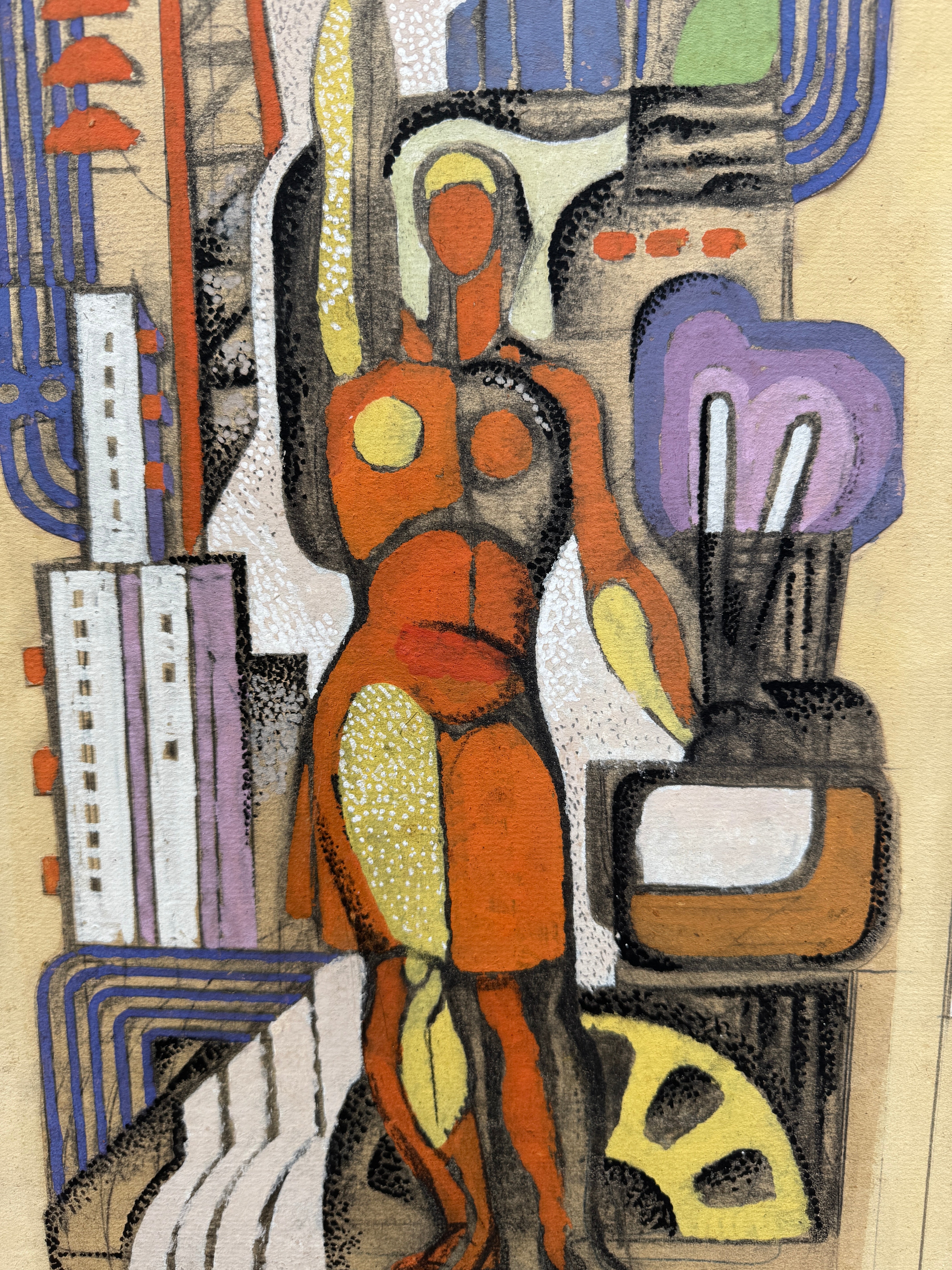 AW5-017: Soviet Era Avant Garde Architectural Rendering For Decorative Mosaic Glass Panel Luhansk Donbas Ukraine