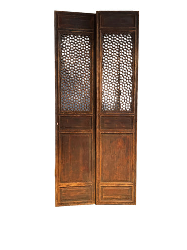 Antique Chinese Door Panels (8) Combined Together to Form a Tall Screen | Work of Man