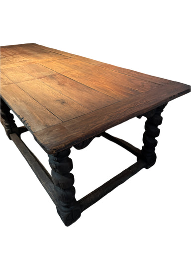 Antique Spanish Colonial Oak Plank Table With Barley Twist Legs 18th Century | Work of Man