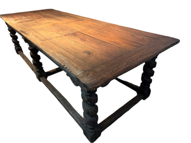 Antique Spanish Colonial Oak Plank Table With Barley Twist Legs 18th Century | Work of Man