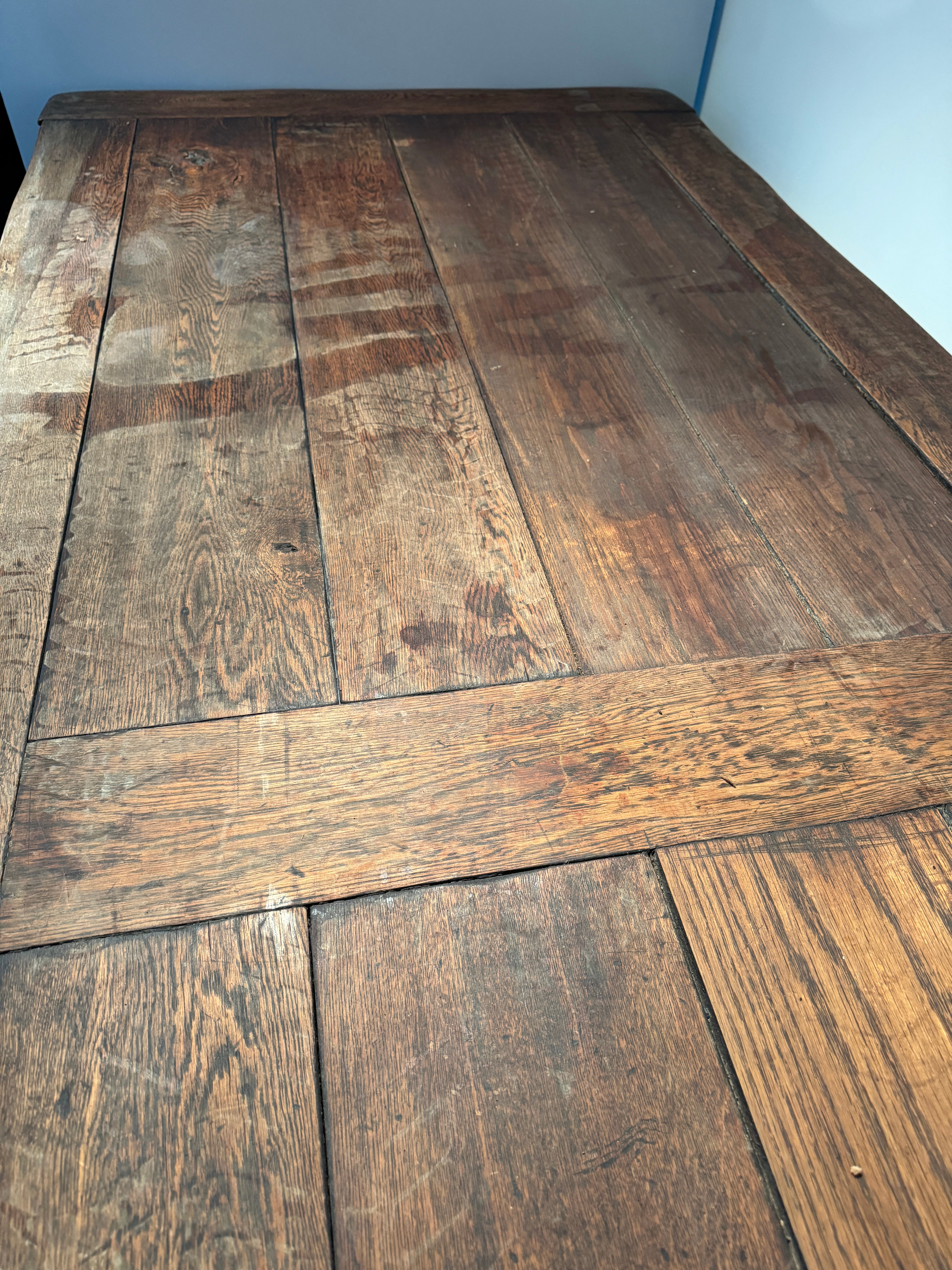 AF1-067: Antique Spanish Colonial Oak Plank Table With Barley Twist Legs 18th Century