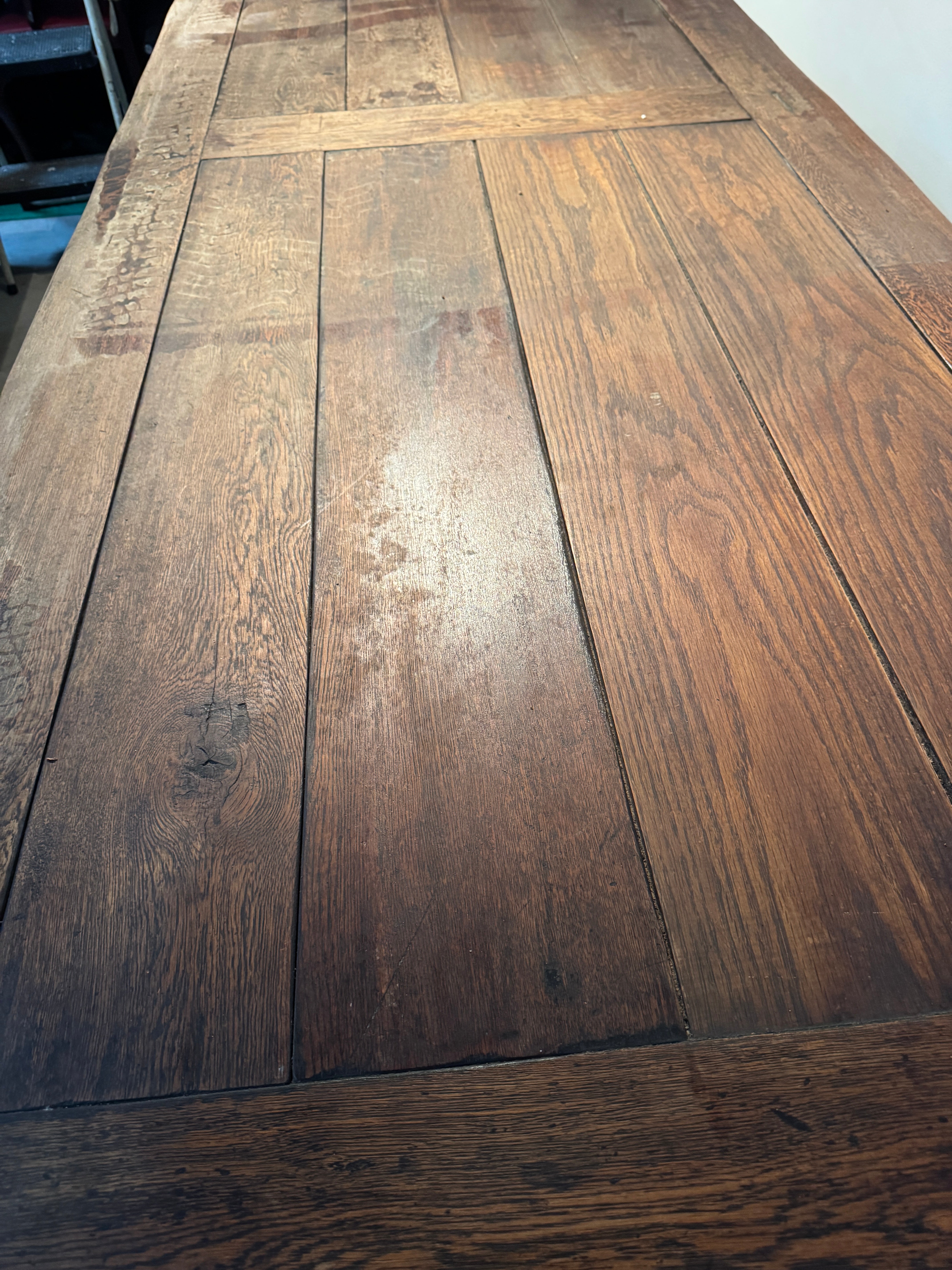 AF1-067: Antique Spanish Colonial Oak Plank Table With Barley Twist Legs 18th Century