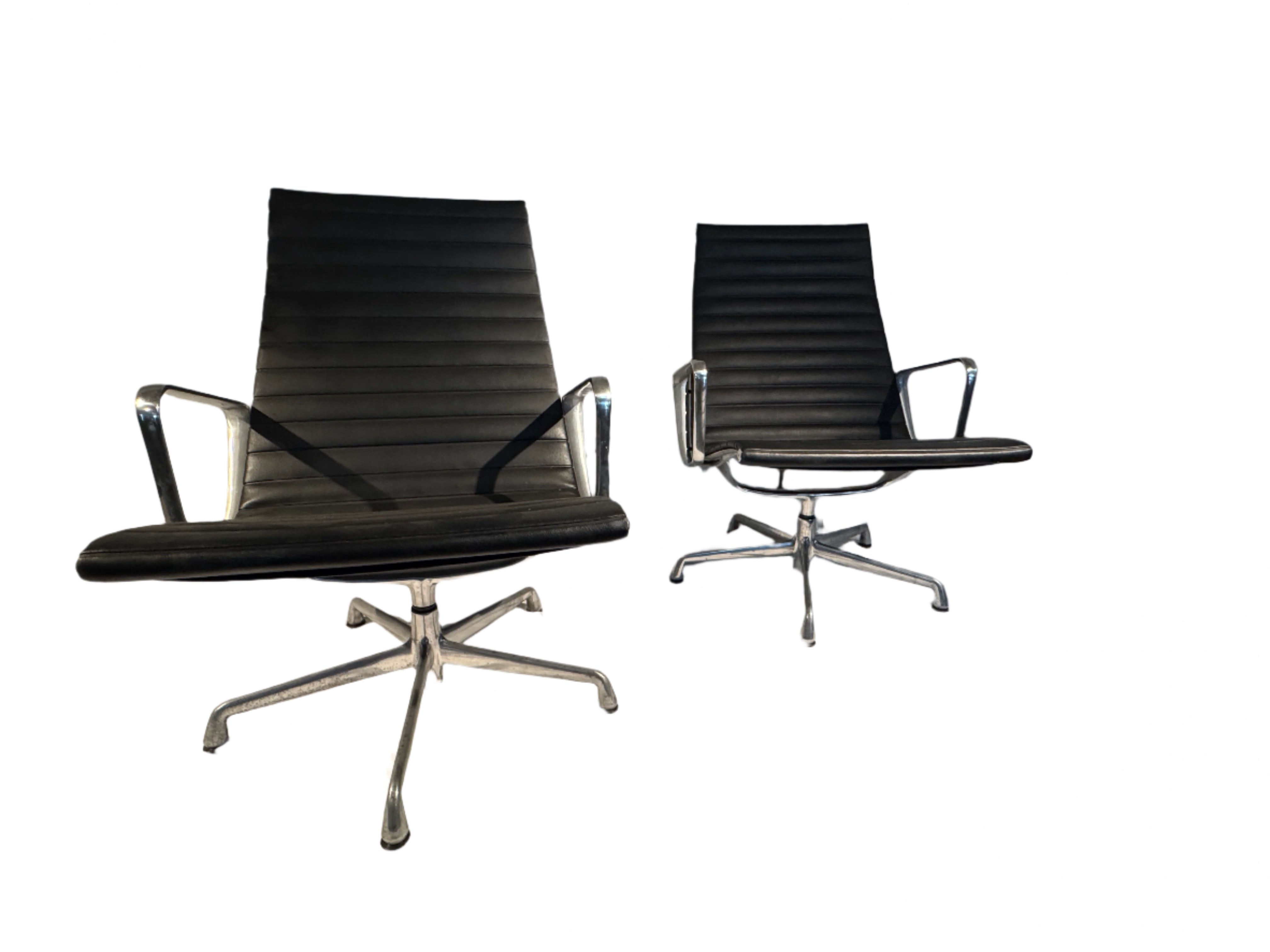Vintage Eames Lounge Chairs Pair Black Leather Post 1985 | Work of Man