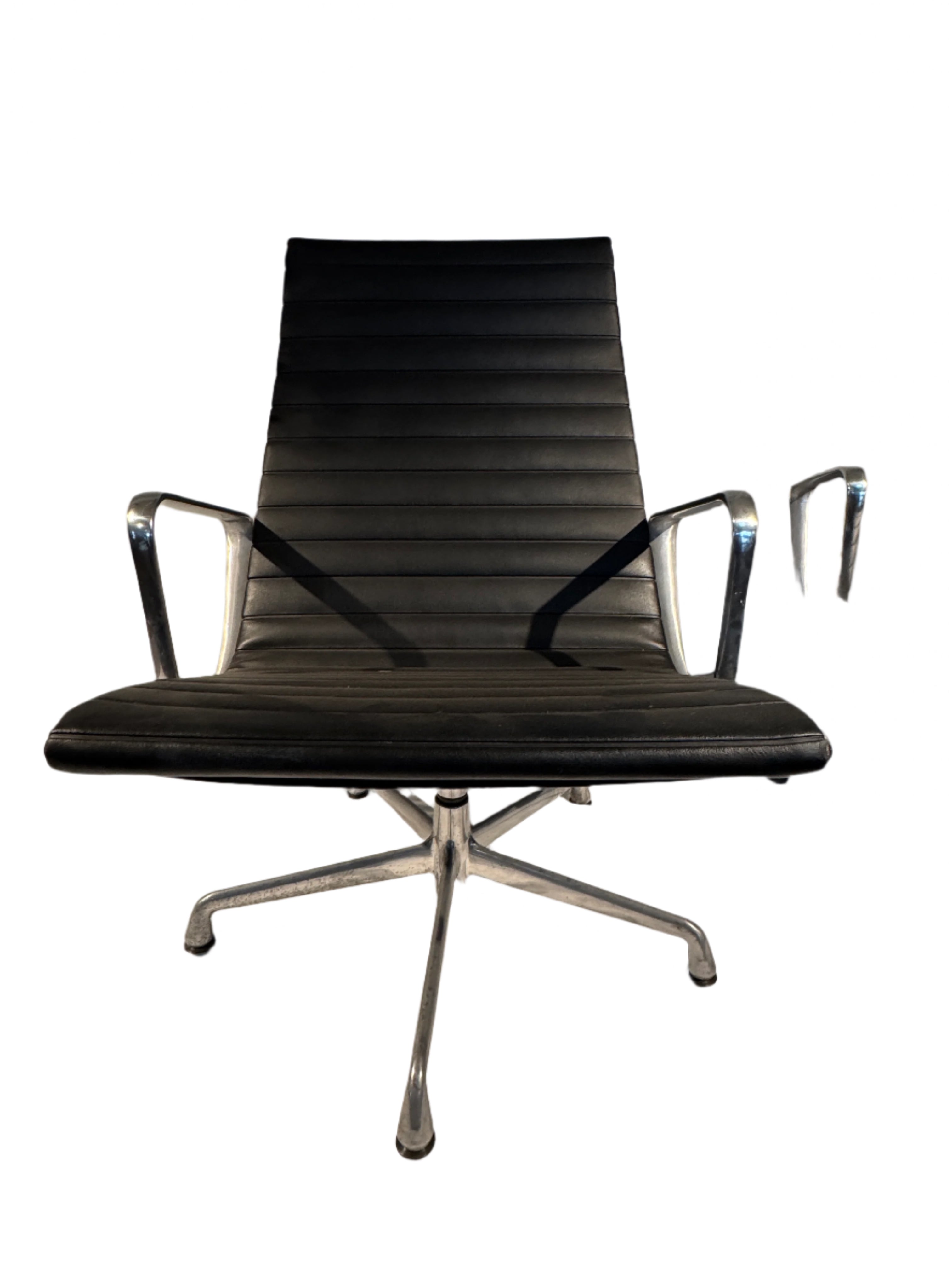 Vintage Eames Lounge Chairs Pair Black Leather Post 1985