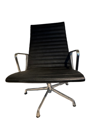 Vintage Eames Lounge Chairs Pair Black Leather Post 1985