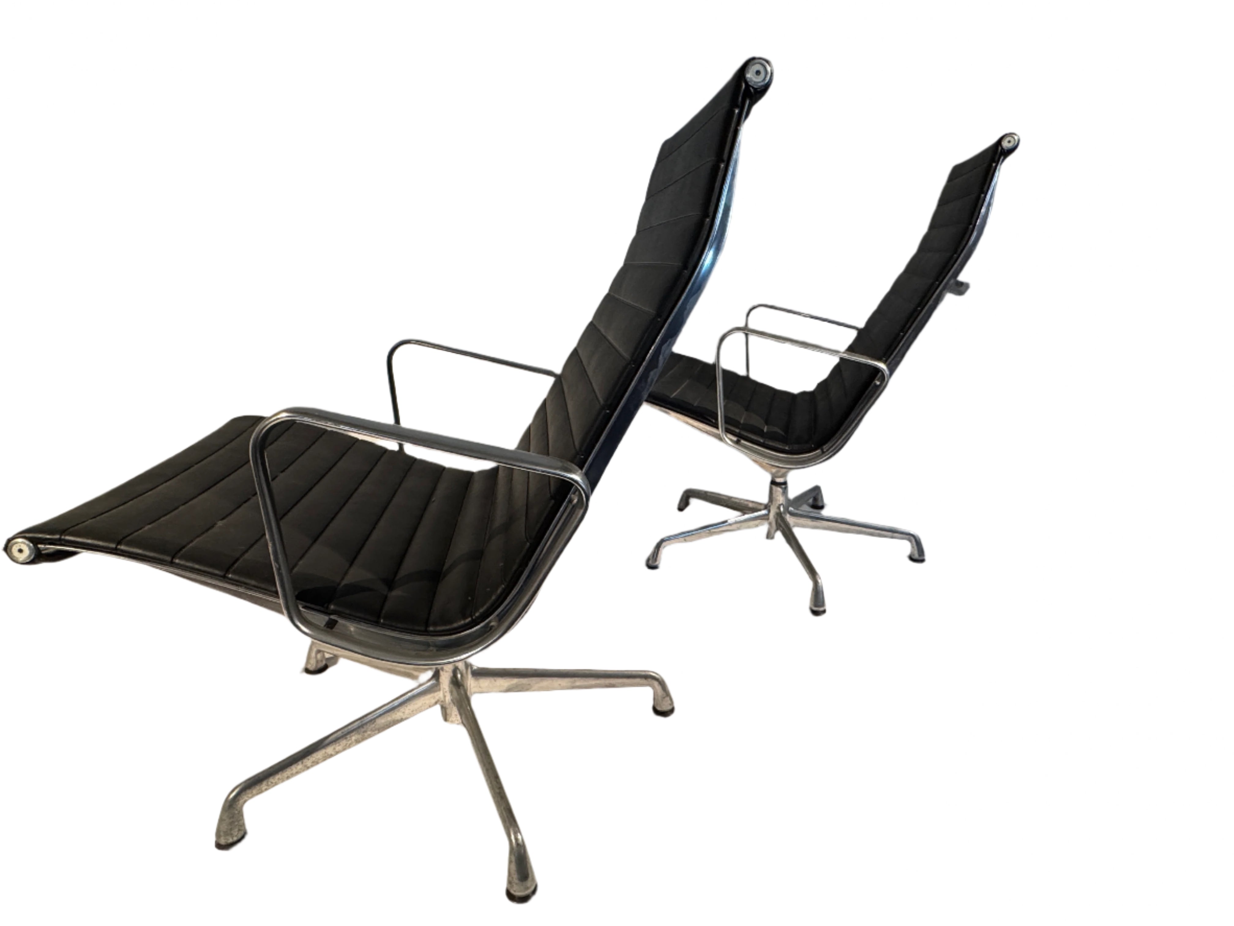 Vintage Eames Lounge Chairs Pair Black Leather Post 1985