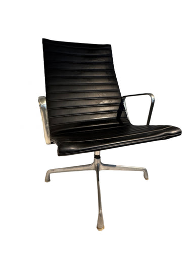 Vintage Eames Aluminum Lounge Chair Black Leather Four Star Base Pre 1985 | Work of Man