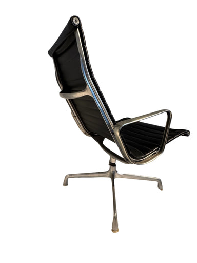Vintage Eames Aluminum Lounge Chair Black Leather Four Star Base Pre 1985 | Work of Man