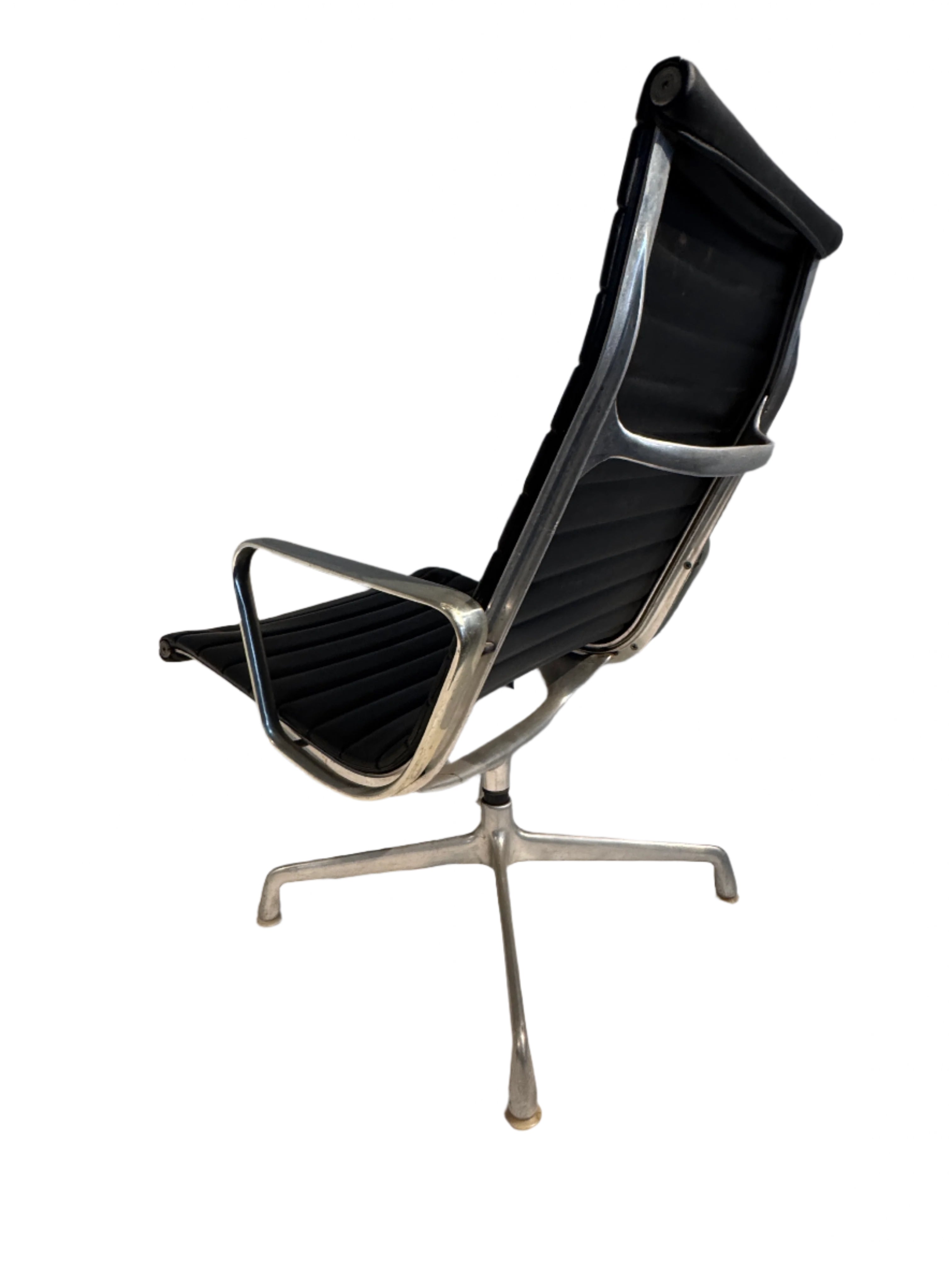 Vintage Eames Aluminum Lounge Chair Black Leather Four Star Base Pre 1985 | Work of Man