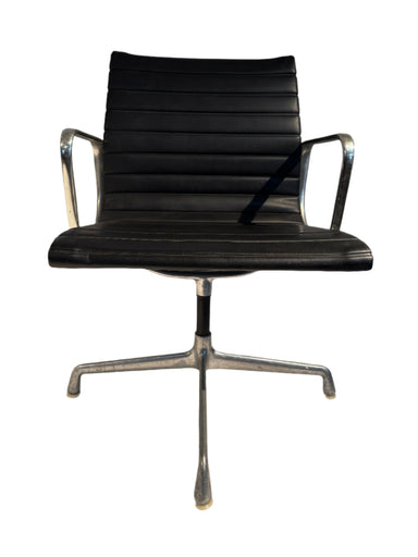 Vintage Eames Group Management Aluminum Executive Desk Chair Black Leather Four Star Base | Work of Man