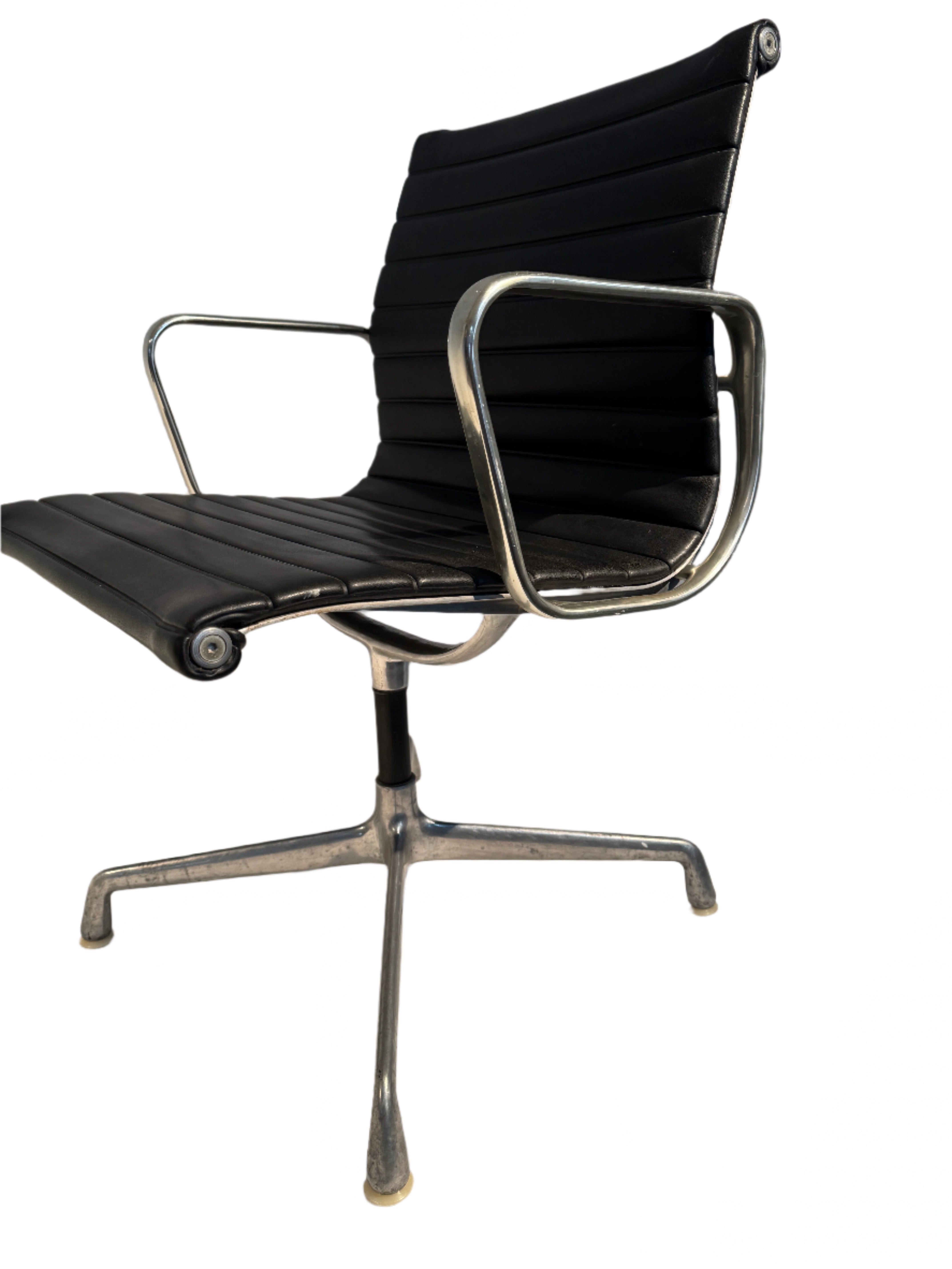 Vintage Eames Group Management Aluminum Executive Desk Chair Black Leather Four Star Base | Work of Man