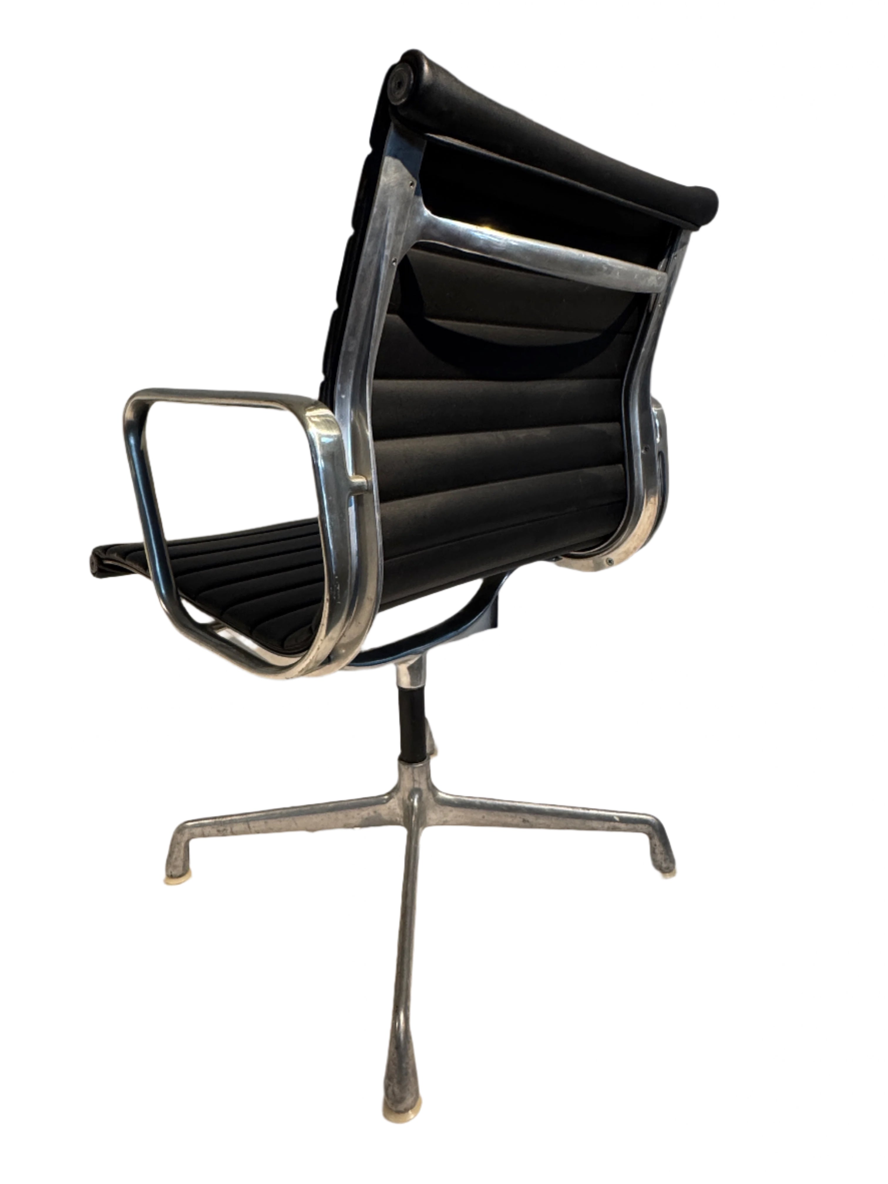 Vintage Eames Group Management Aluminum Executive Desk Chair Black Leather Four Star Base | Work of Man