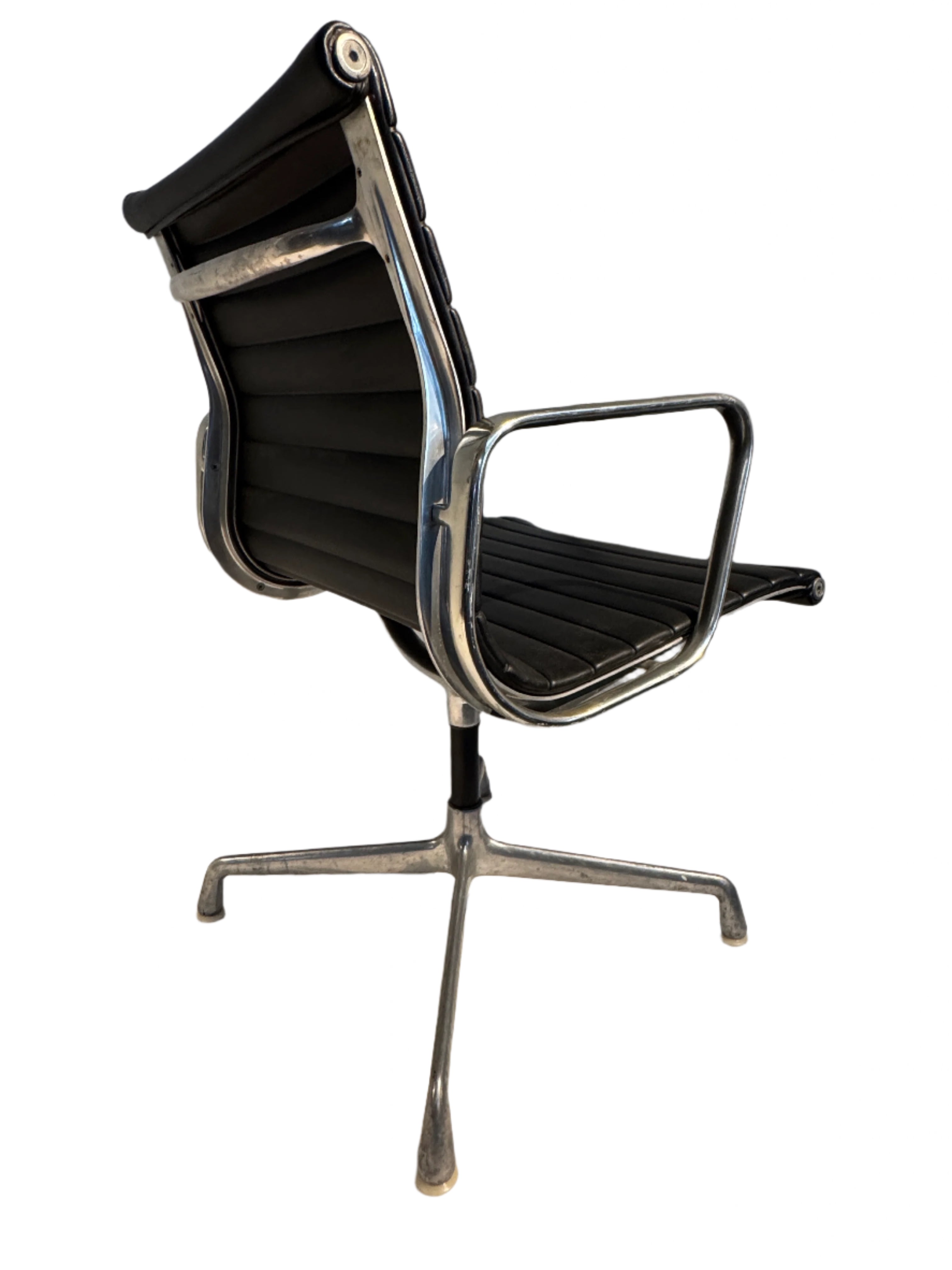 Vintage Eames Group Management Aluminum Executive Desk Chair Black Leather Four Star Base | Work of Man