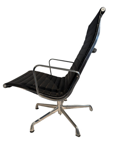 Vintage Eames Aluminum Lounge Chair Black Leather With Five Leg Star Base | Work of Man