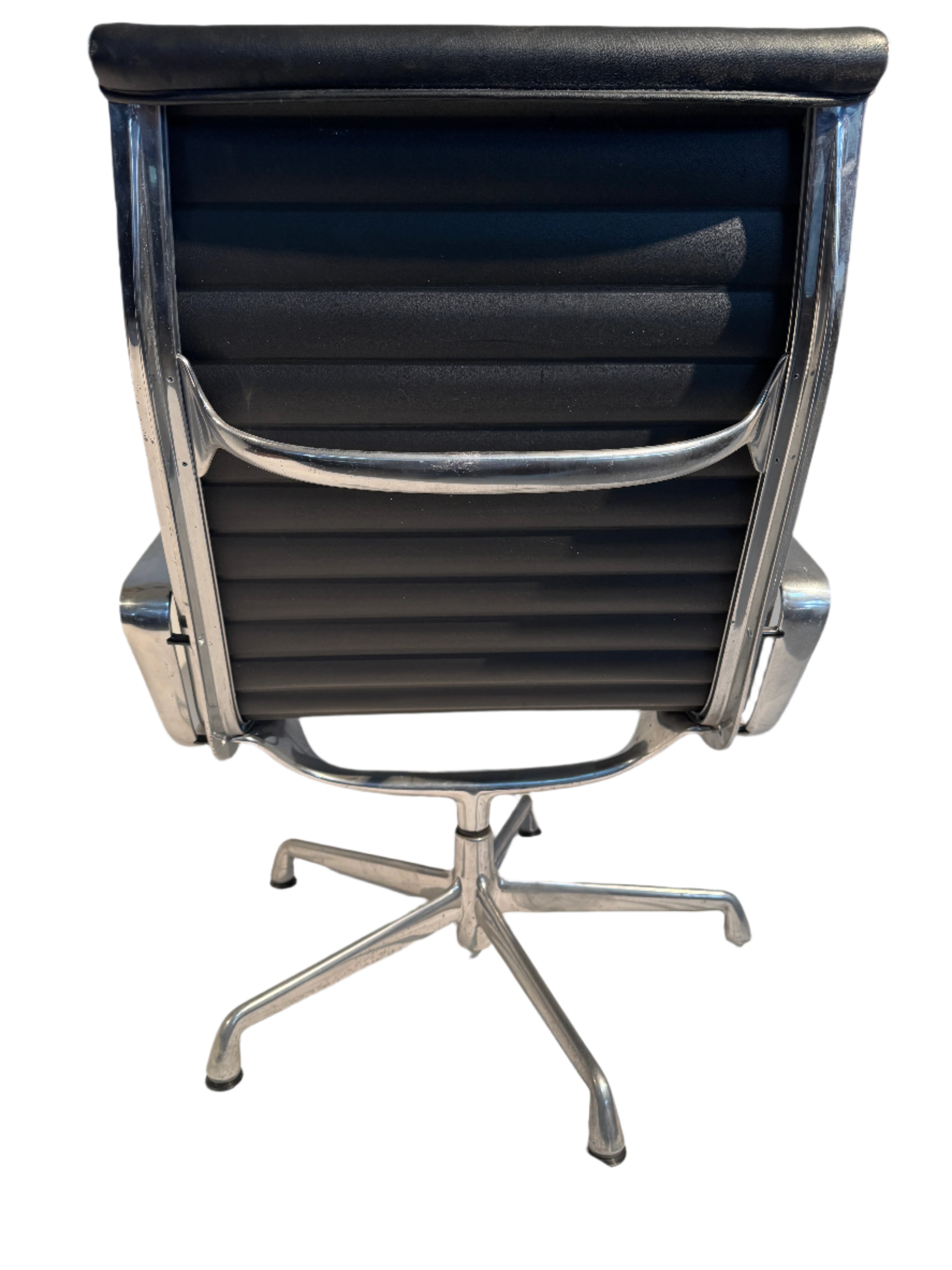 Vintage Eames Aluminum Lounge Chair Black Leather With Five Leg Star Base | Work of Man