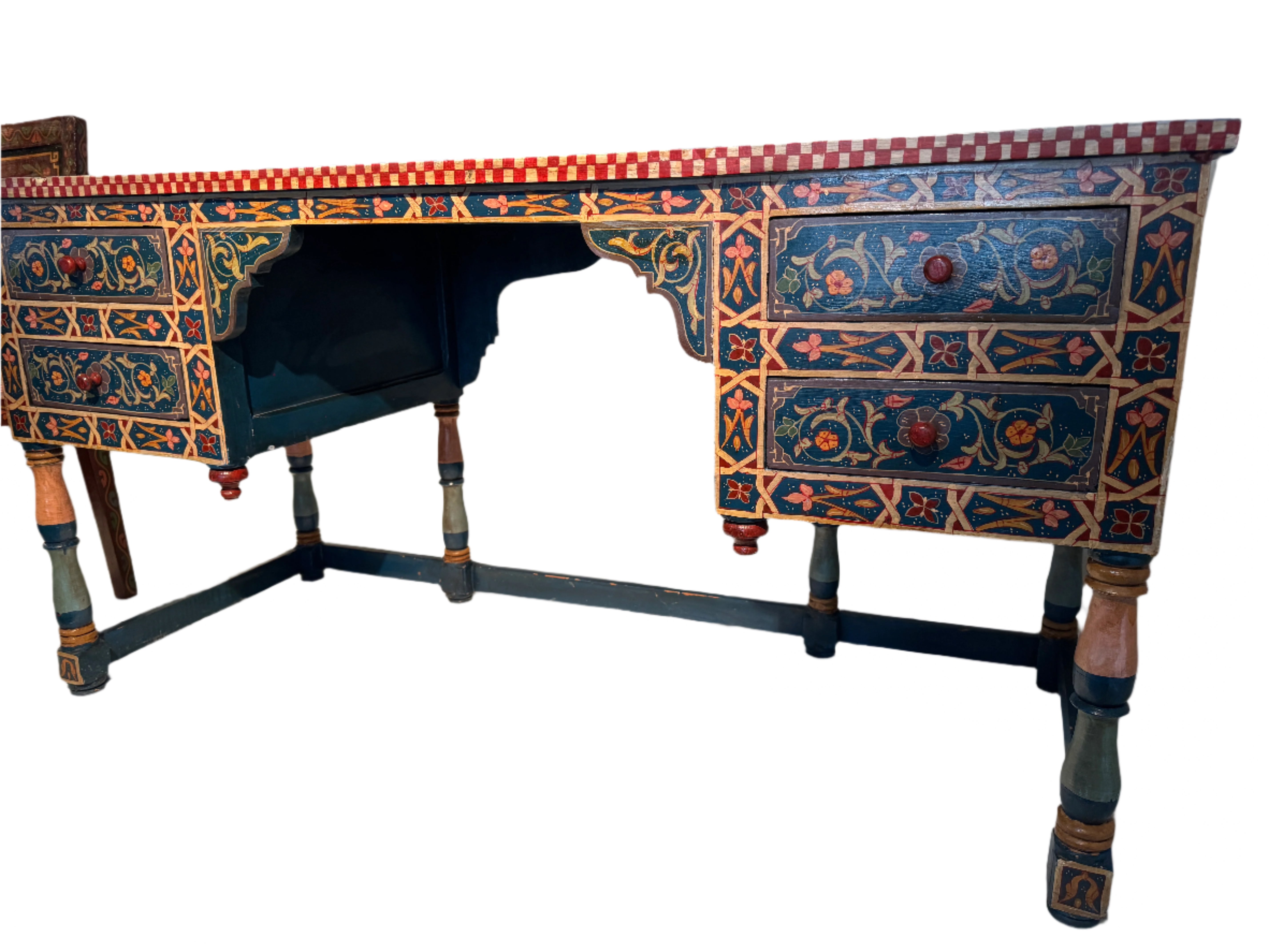 Vintage Moroccan Hand Painted Desk and Chair Late 20th Century | Work of Man
