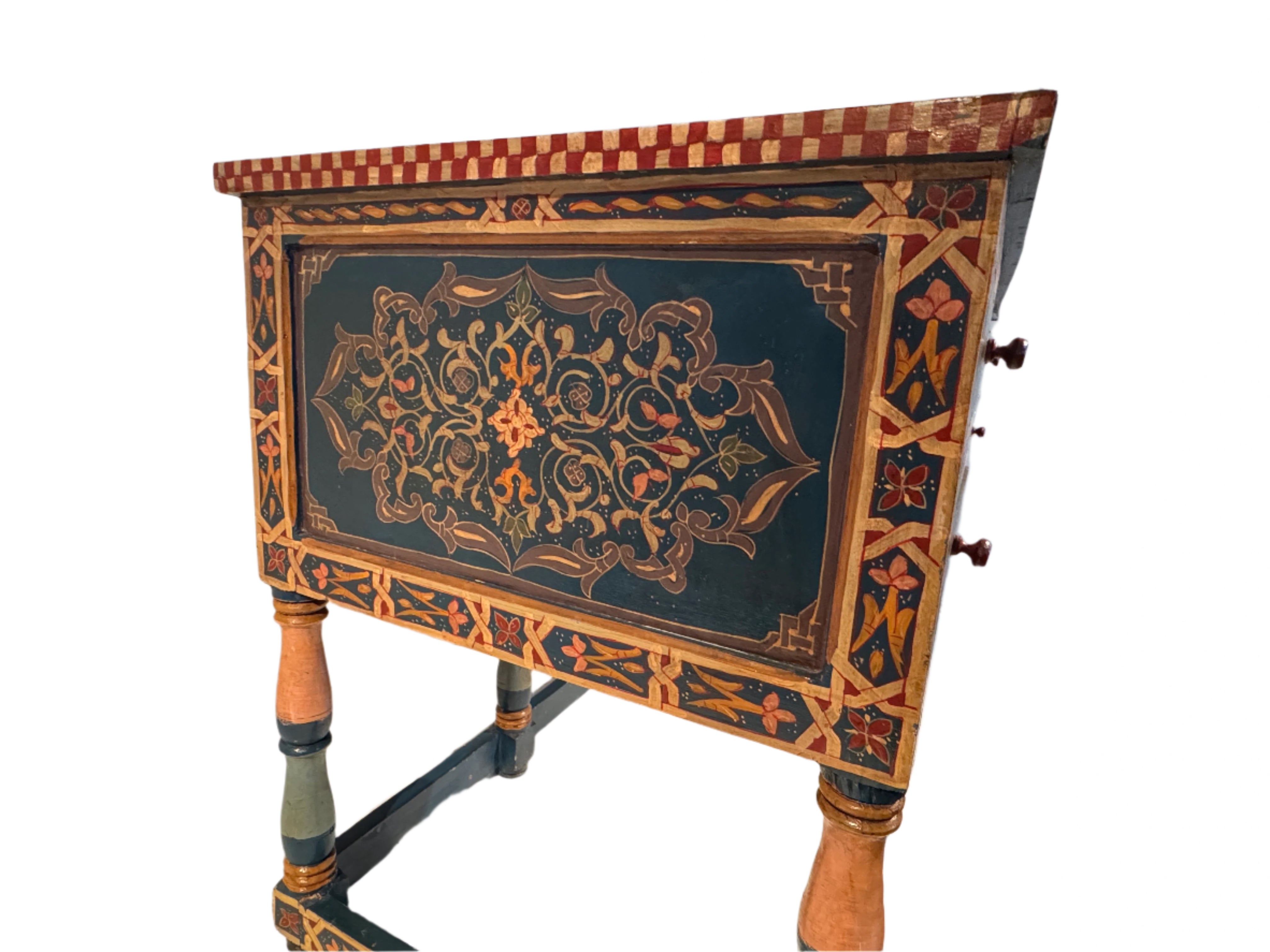 Vintage Moroccan Hand Painted Desk and Chair Late 20th Century | Work of Man
