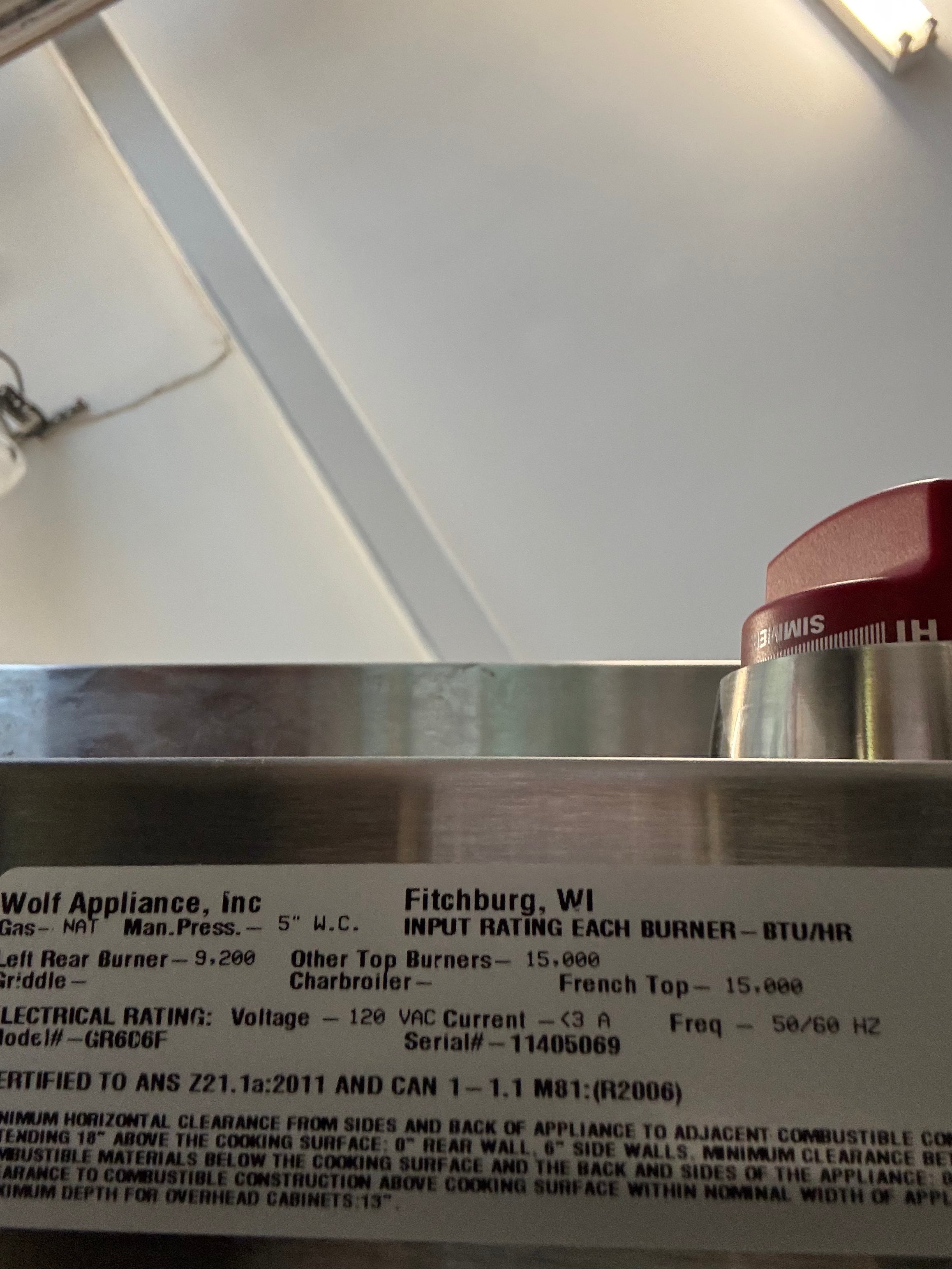 CR13-001: Wolf 60" Gas Range Model # GR606F With French Top Never Used