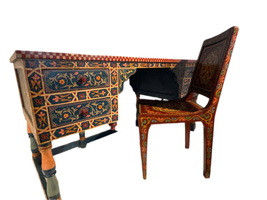 Vintage Moroccan Hand Painted Desk and Chair Late 20th Century | Work of Man