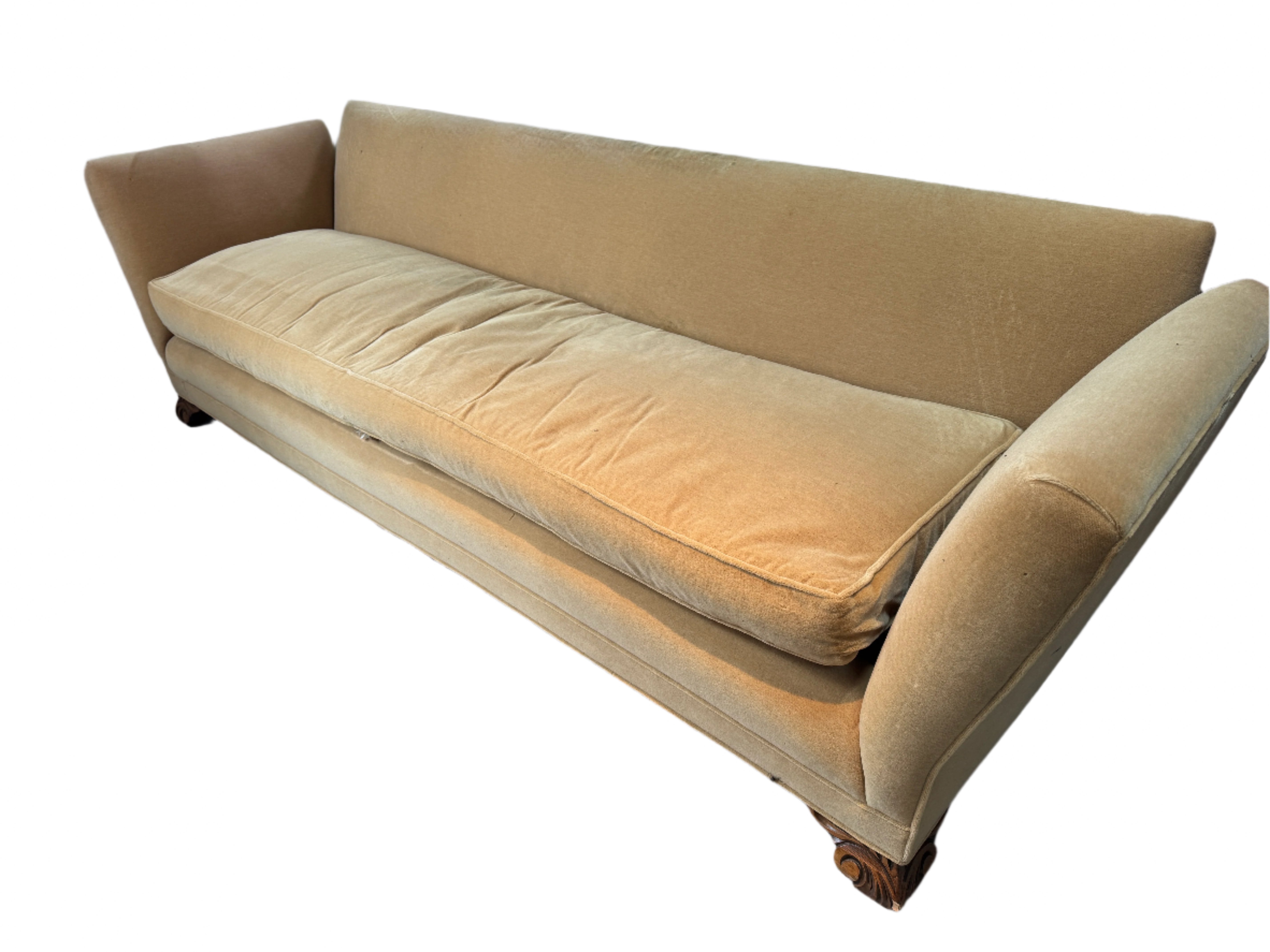 Antique 1920's Knole Sofa With Carved Wood Feet | Work of Man