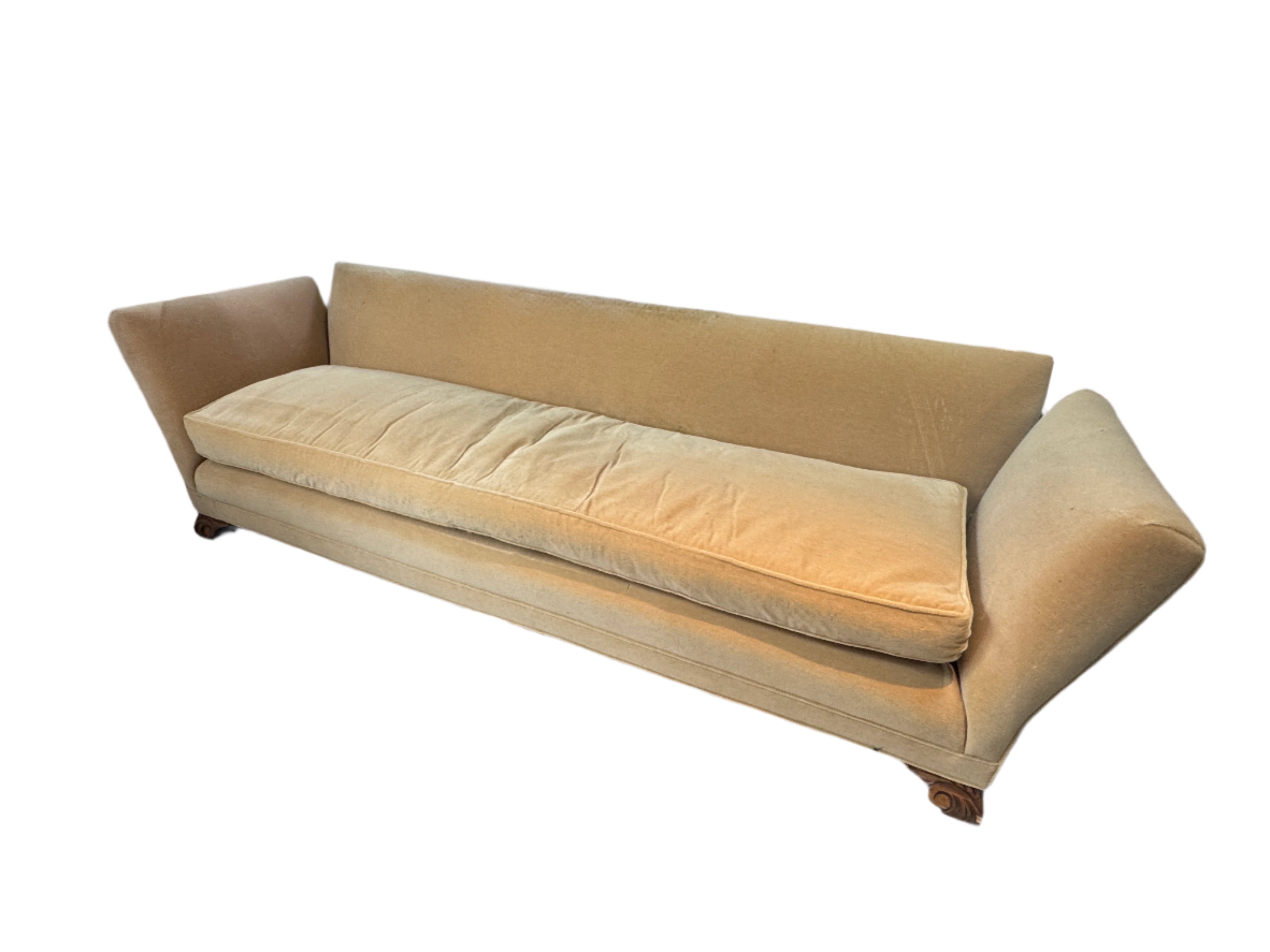 Antique 1920's Knole Sofa With Carved Wood Feet | Work of Man