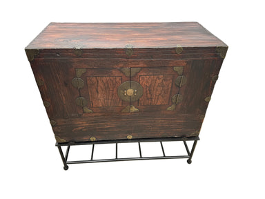 Antique Pair of Korean Elmwood Medicine Chests on Later Iron Stands | Work of Man
