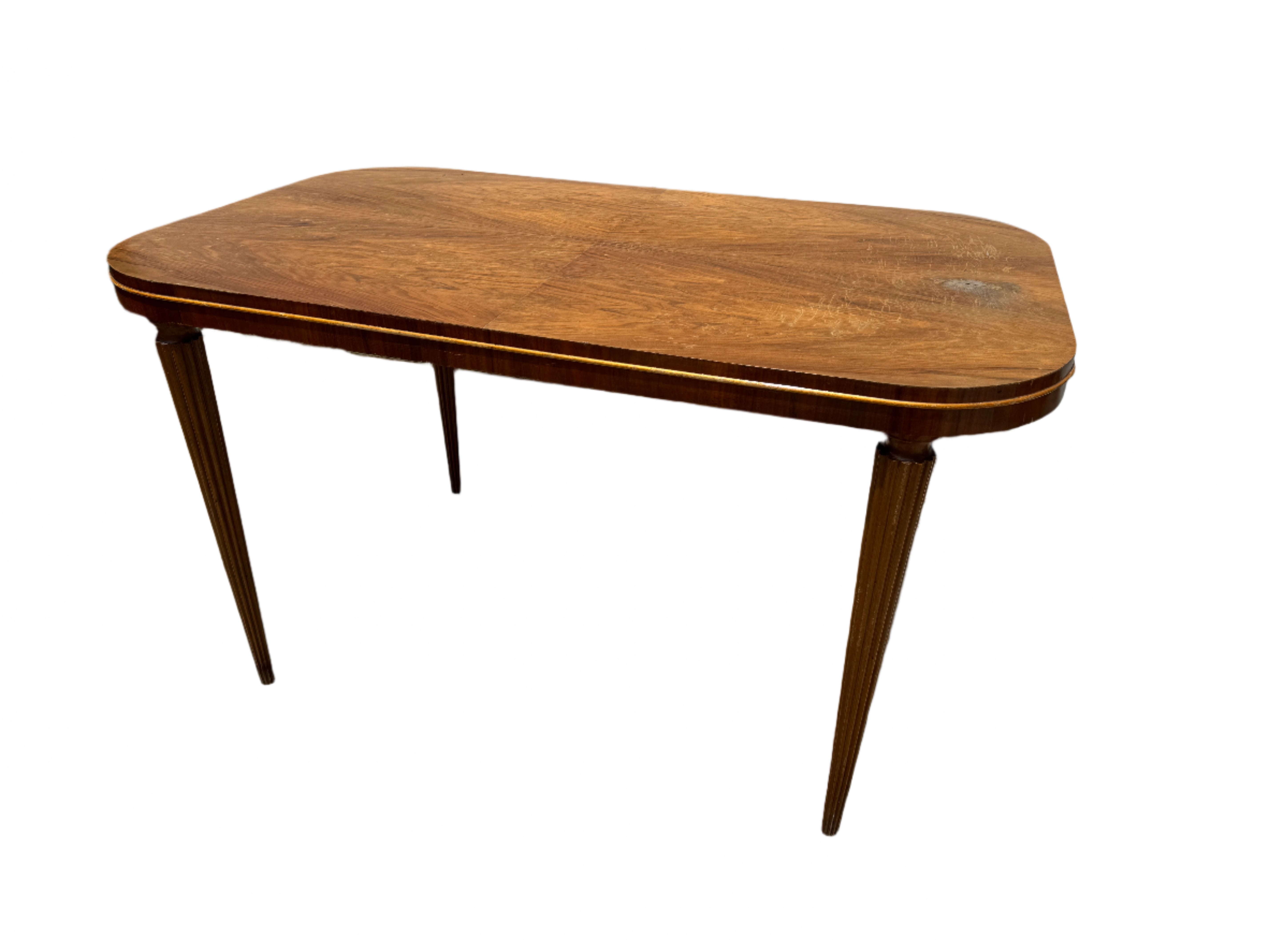 Vintage Moderne Walnut Dining Table With Swirl Walnut Bookmatched Veneer Top | Work of Man