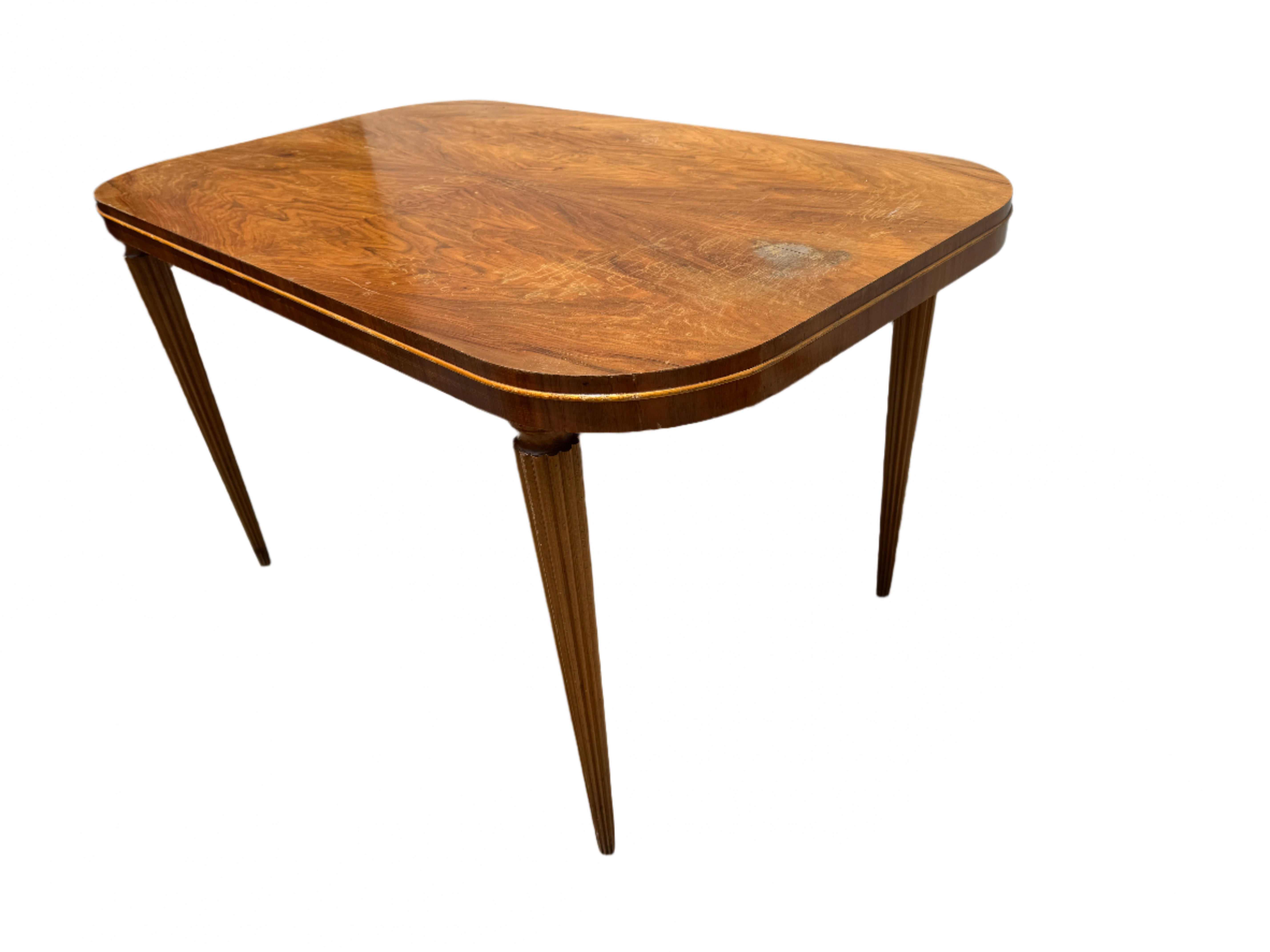 Vintage Moderne Walnut Dining Table With Swirl Walnut Bookmatched Veneer Top | Work of Man