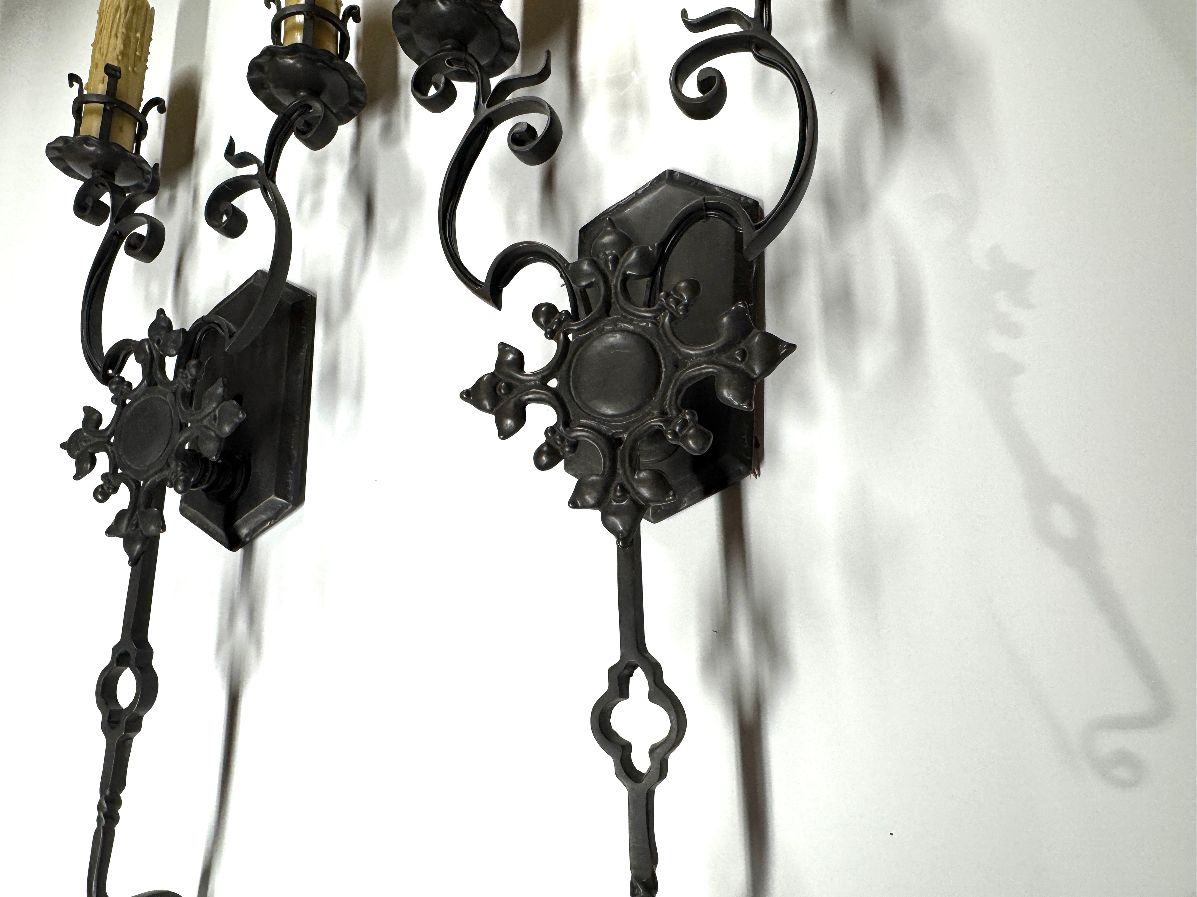 AL3-012: 20th Century Lighting Pair of Spanish Colonial Sconces Las Gardenias Oil Rubbed Bronze