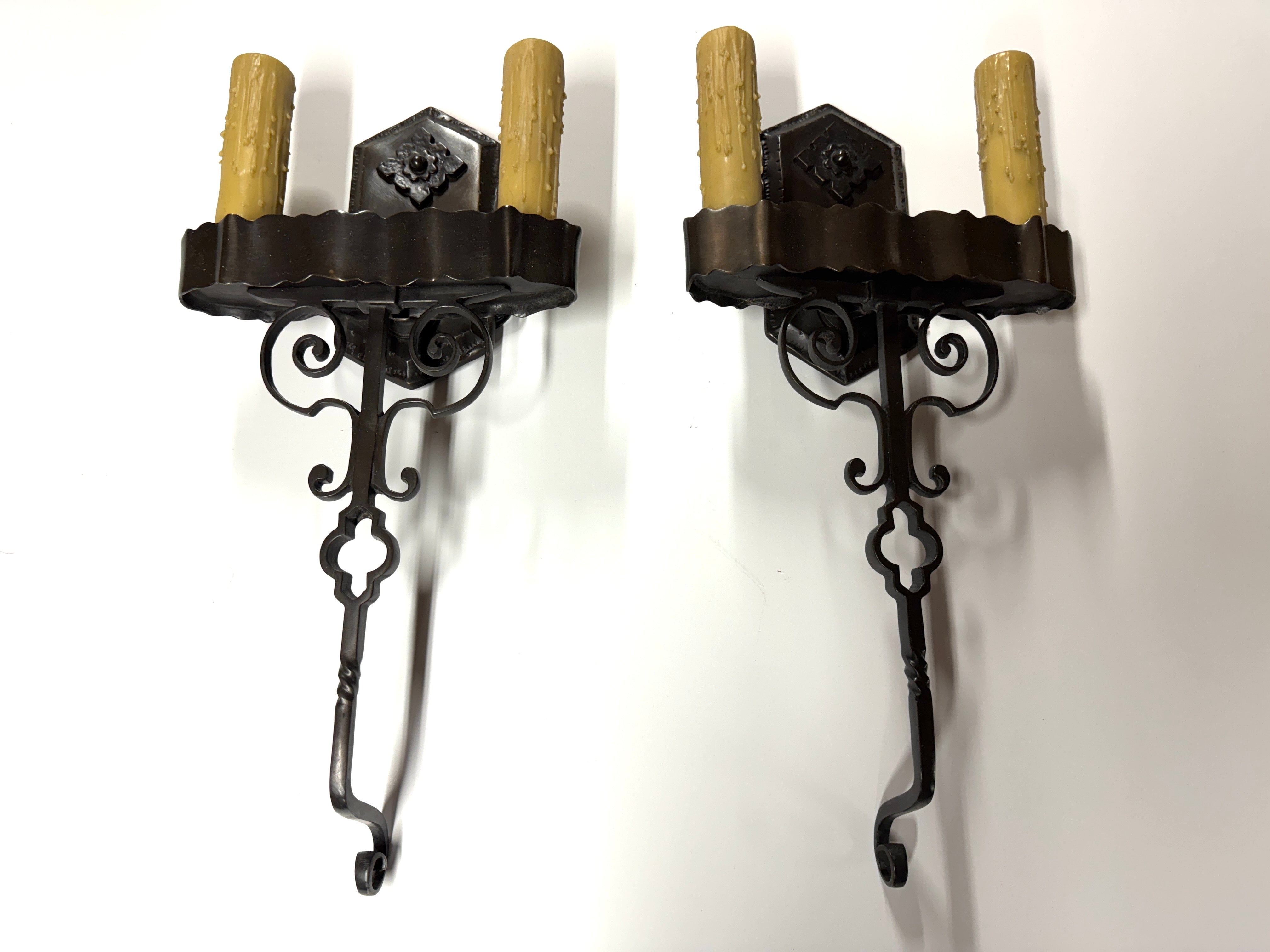 20th Century Lighting Pair of Spanish Colonial Sconces El Presidente Oil Rubbed Bronze | Work of Man