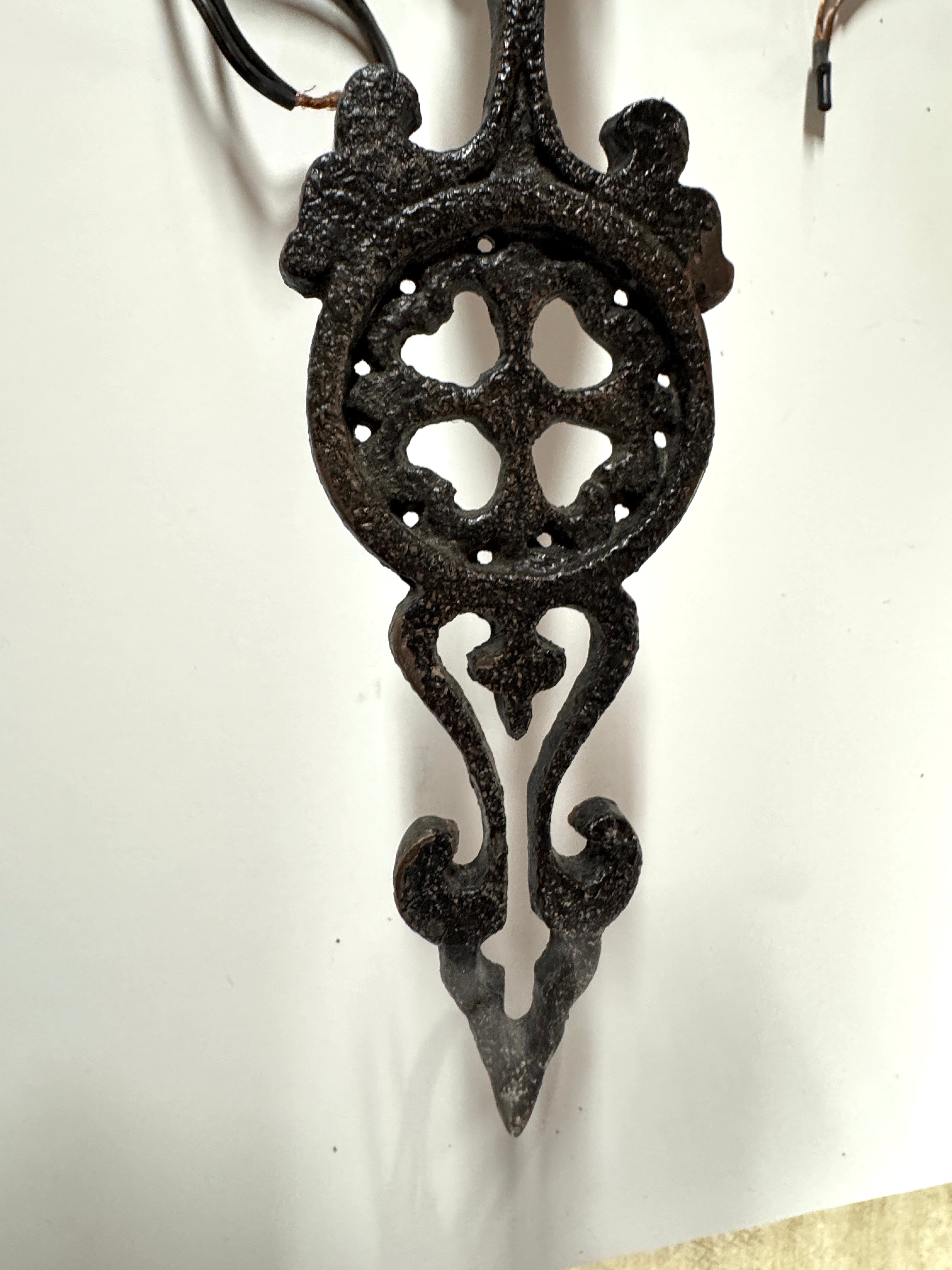 AL3-014: 20th Century Lighting Pair of Spanish Colonial Sconces El Mirado Distressed Painted Iron Finish