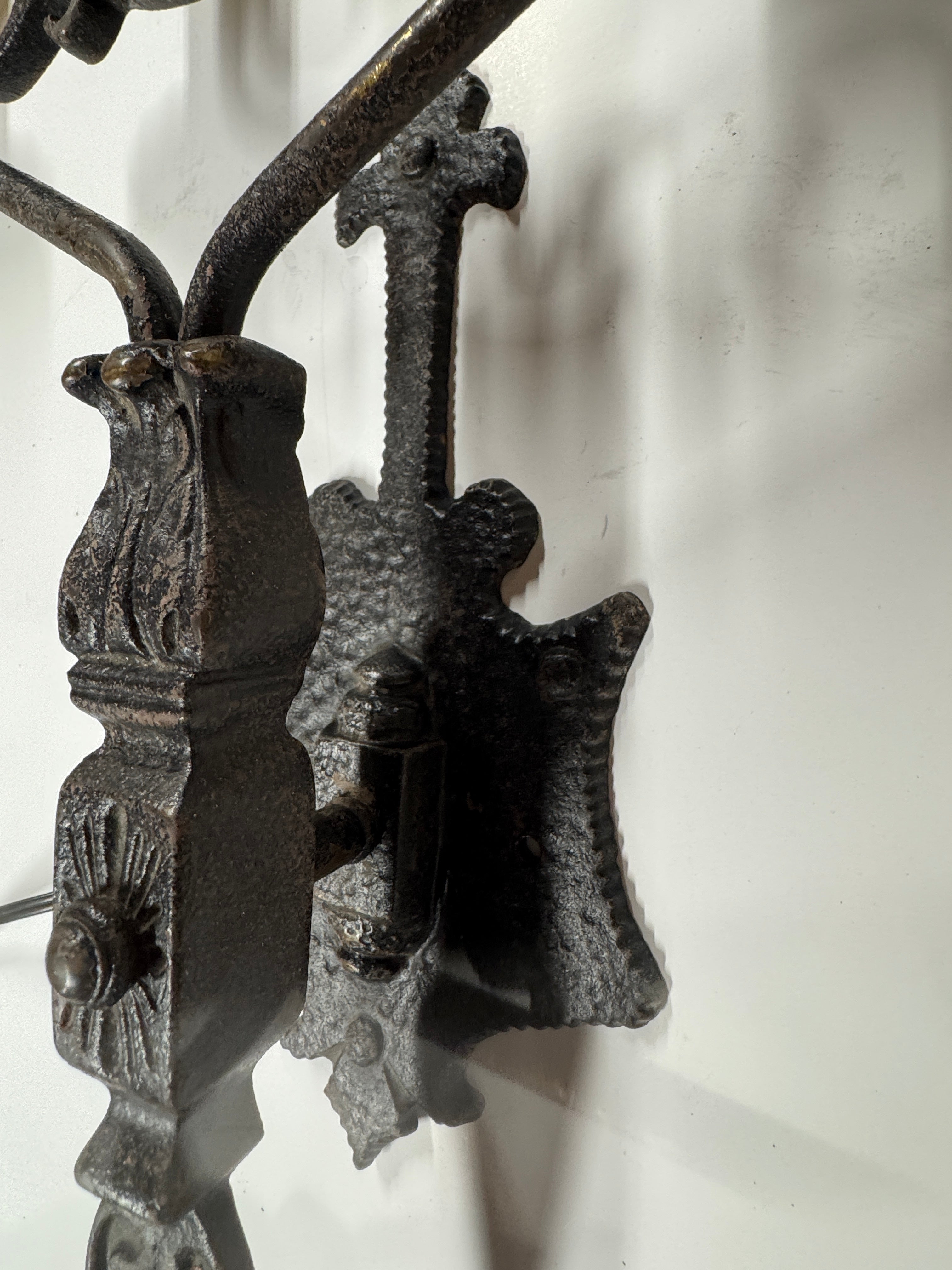 AL3-014: 20th Century Lighting Pair of Spanish Colonial Sconces El Mirado Distressed Painted Iron Finish