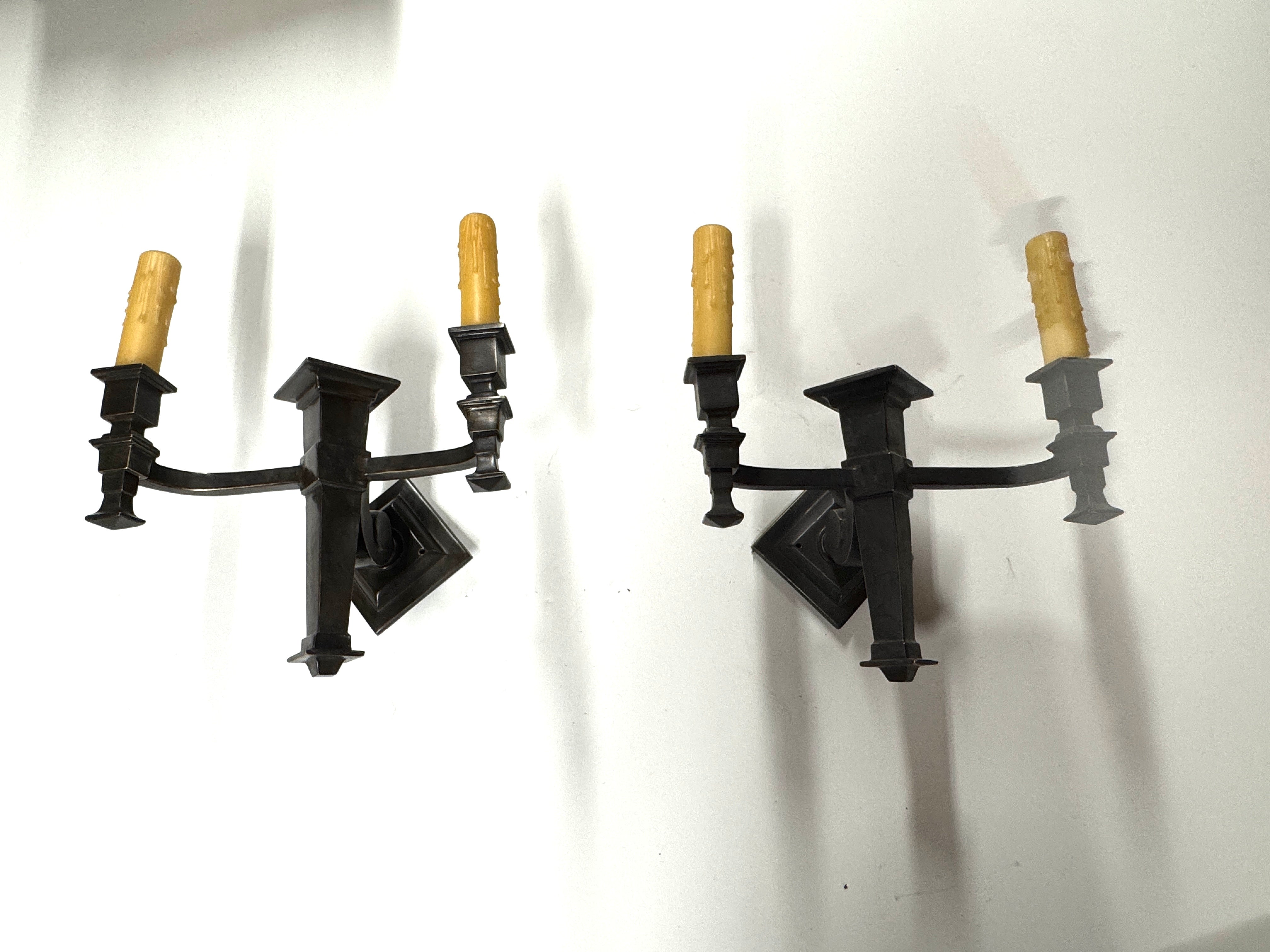 AL3-015: 20th Century Lighting Pair of Arts & Crafts Sconces Pasadena Oil Rubbed Bronze Finish