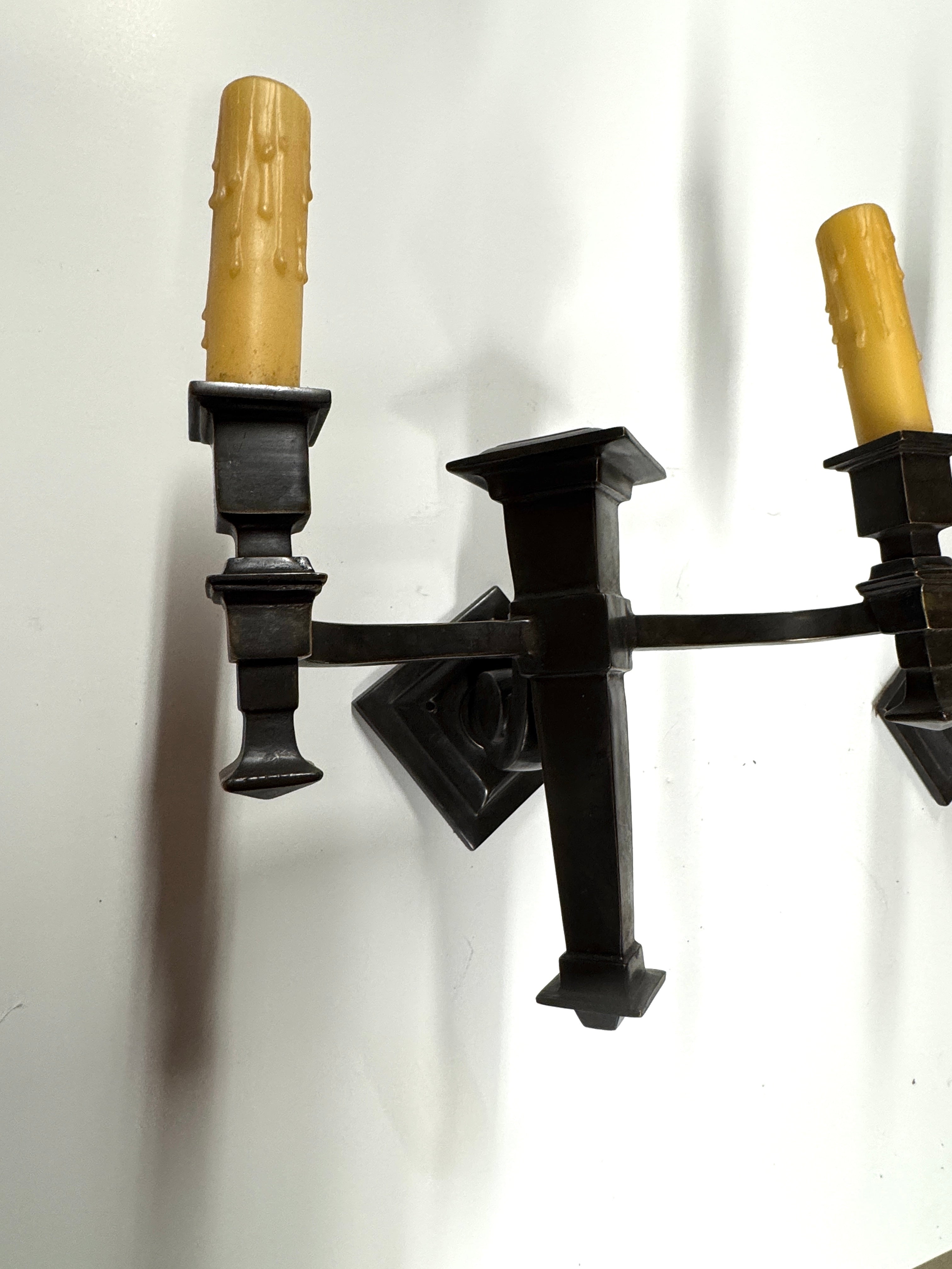 AL3-015: 20th Century Lighting Pair of Arts & Crafts Sconces Pasadena Oil Rubbed Bronze Finish