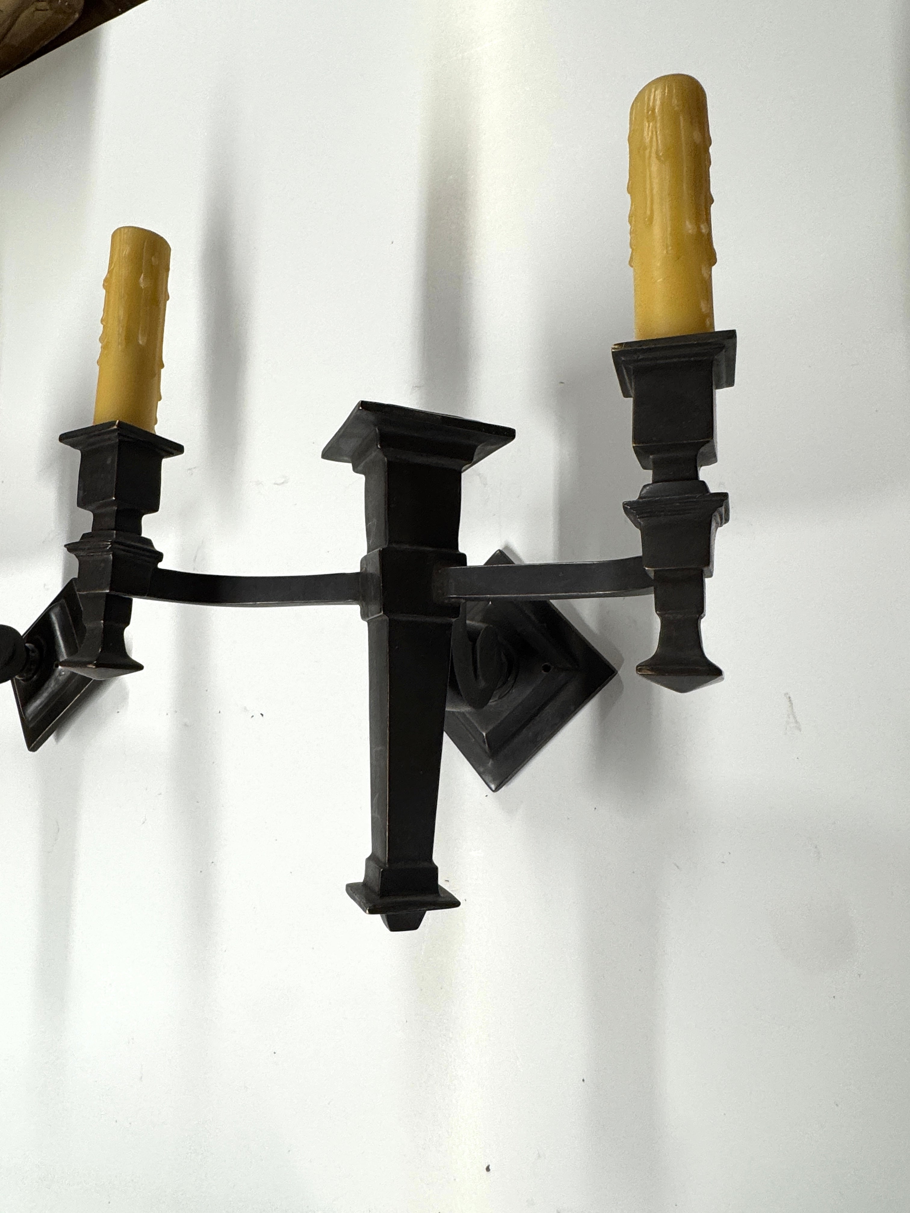 AL3-015: 20th Century Lighting Pair of Arts & Crafts Sconces Pasadena Oil Rubbed Bronze Finish