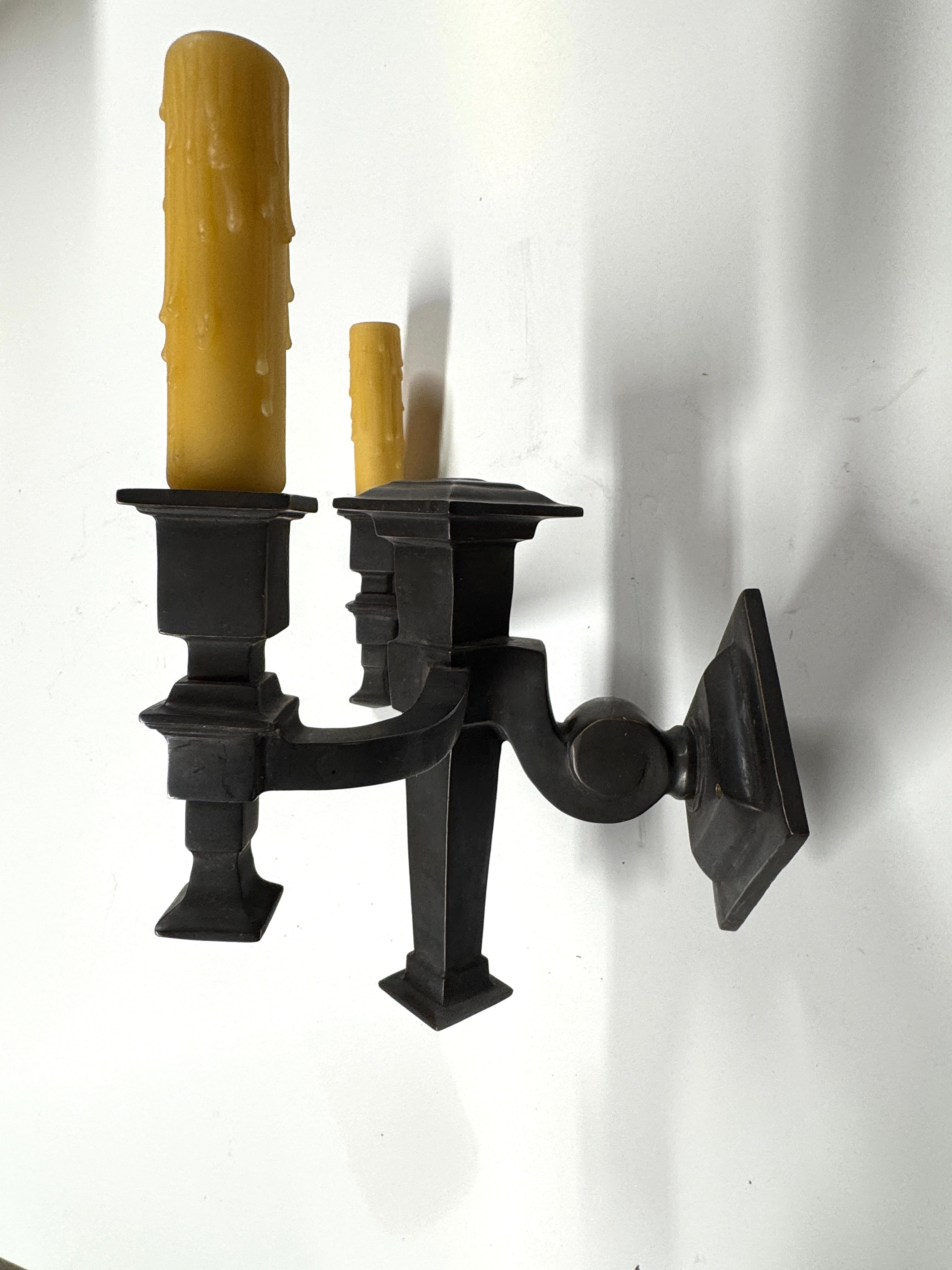 AL3-015: 20th Century Lighting Pair of Arts & Crafts Sconces Pasadena Oil Rubbed Bronze Finish