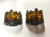 0th Century Lighting Pair of Spanish Colonial Sconces Corona Worn Blackened Paint Finish | Work of Man