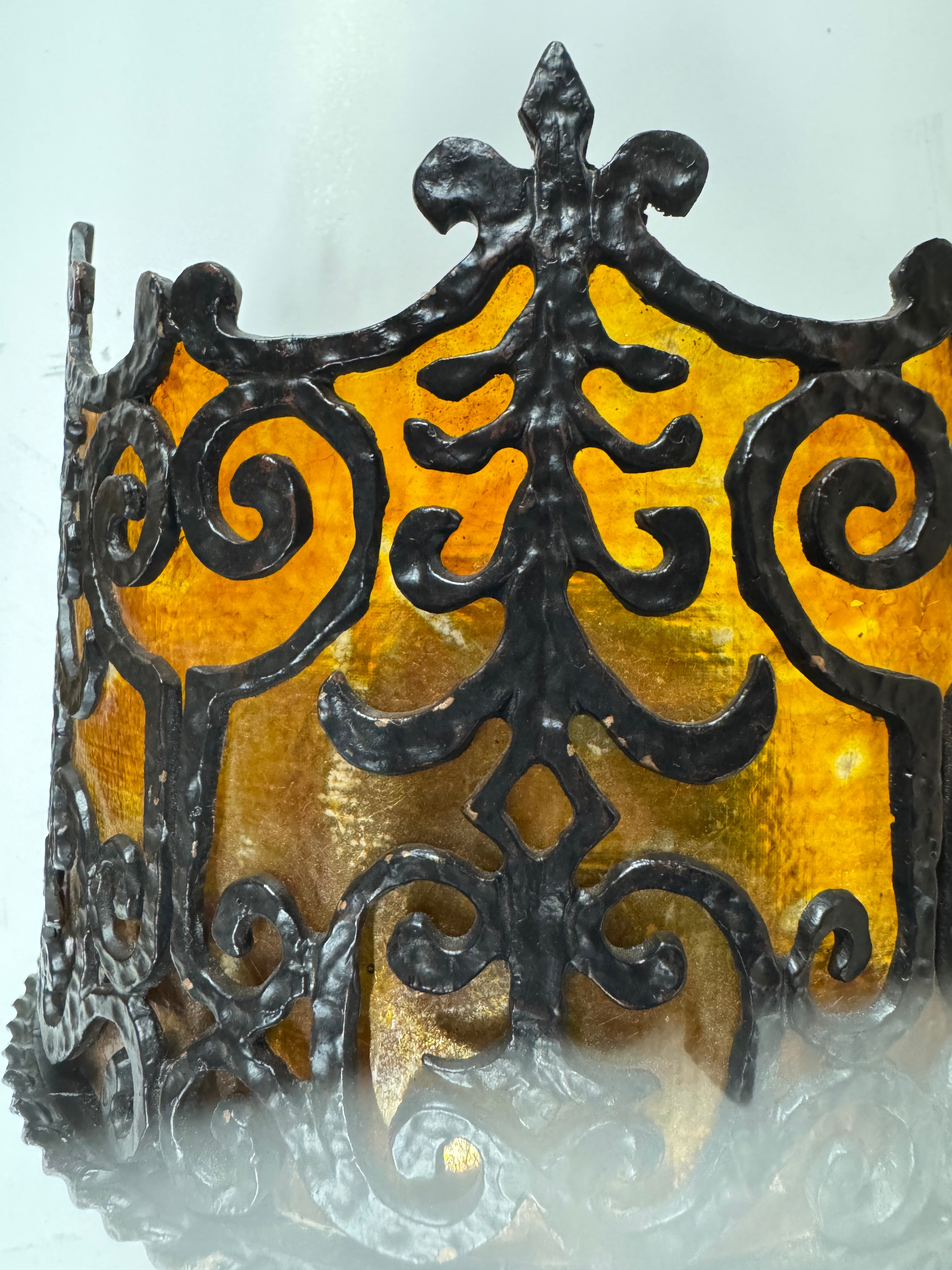 AL3-028: 20th Century Lighting Spanish Colonial Sconce Corona Worn Blackened Paint Finish