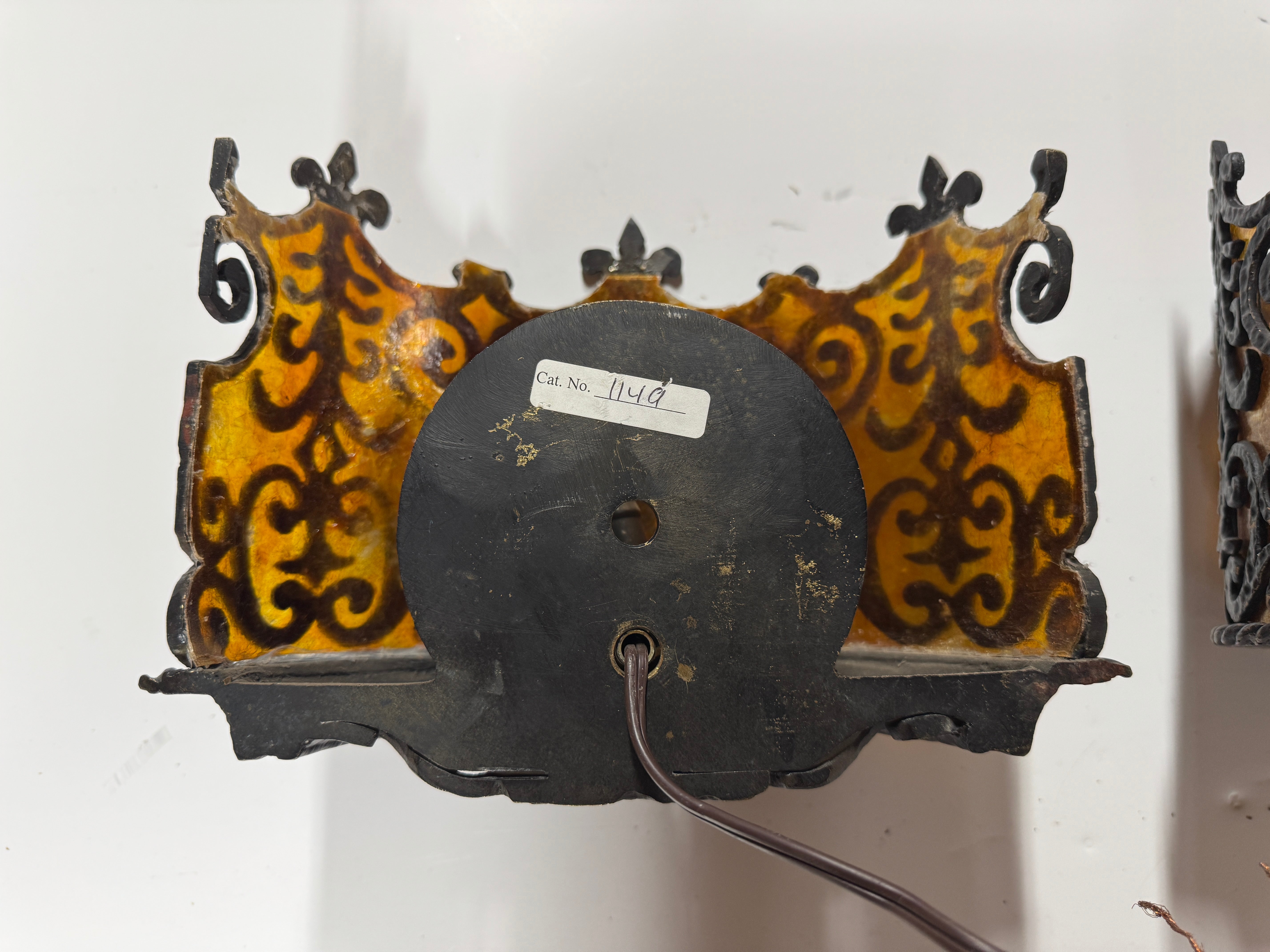 AL3-028: 20th Century Lighting Spanish Colonial Sconce Corona Worn Blackened Paint Finish