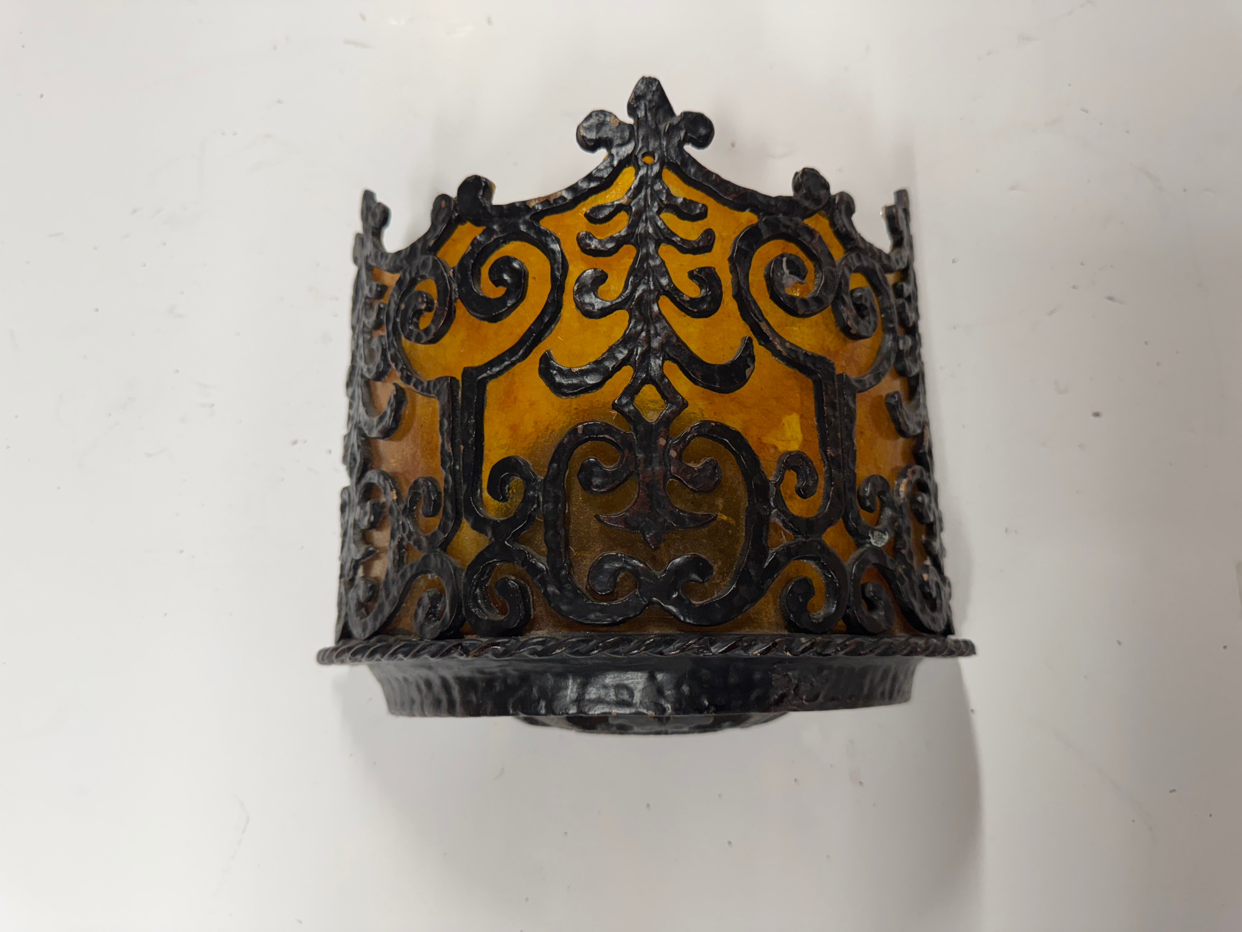AL3-028: 20th Century Lighting Spanish Colonial Sconce Corona Worn Blackened Paint Finish