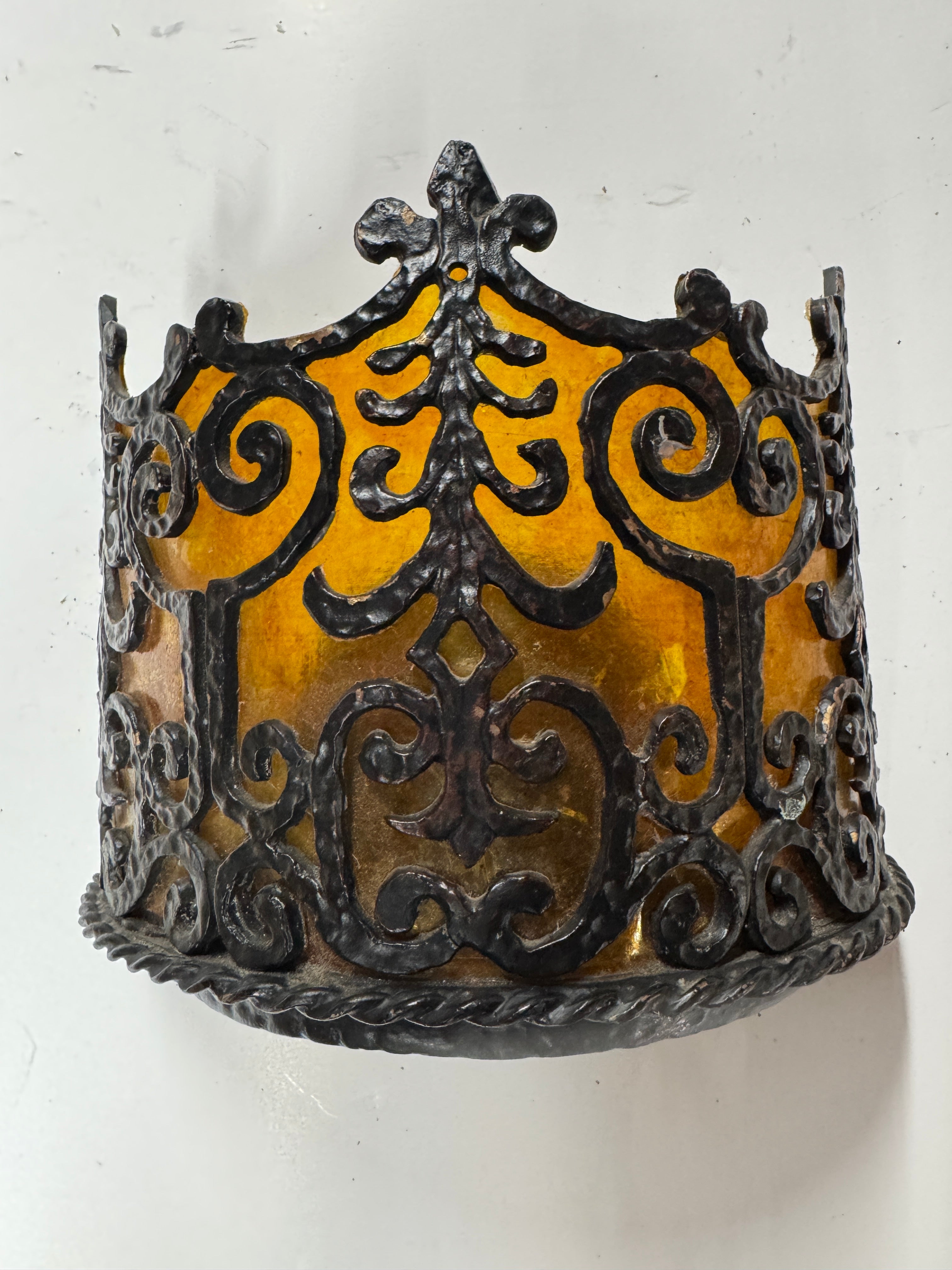 20th Century Lighting Spanish Colonial Sconce Corona Worn Blackened Paint Finish | Work of Man